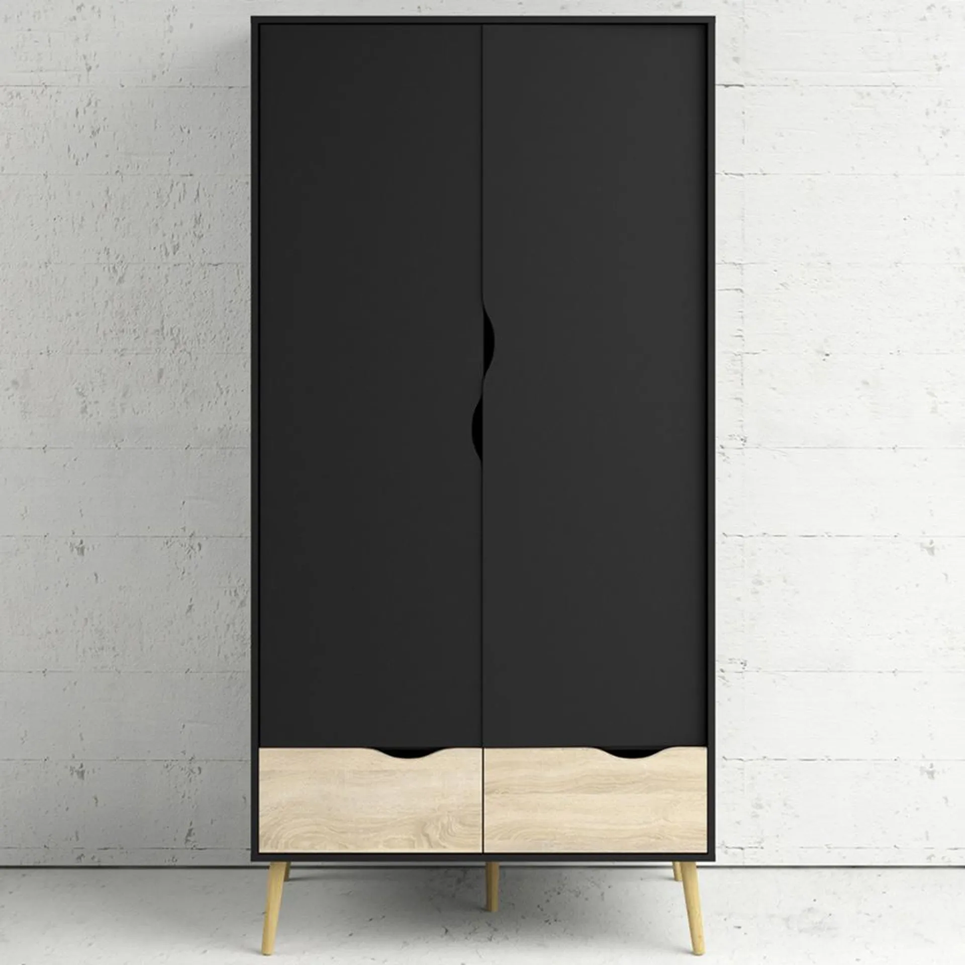 Florence 2 Door 2 Drawer Black and Oak Wardrobe