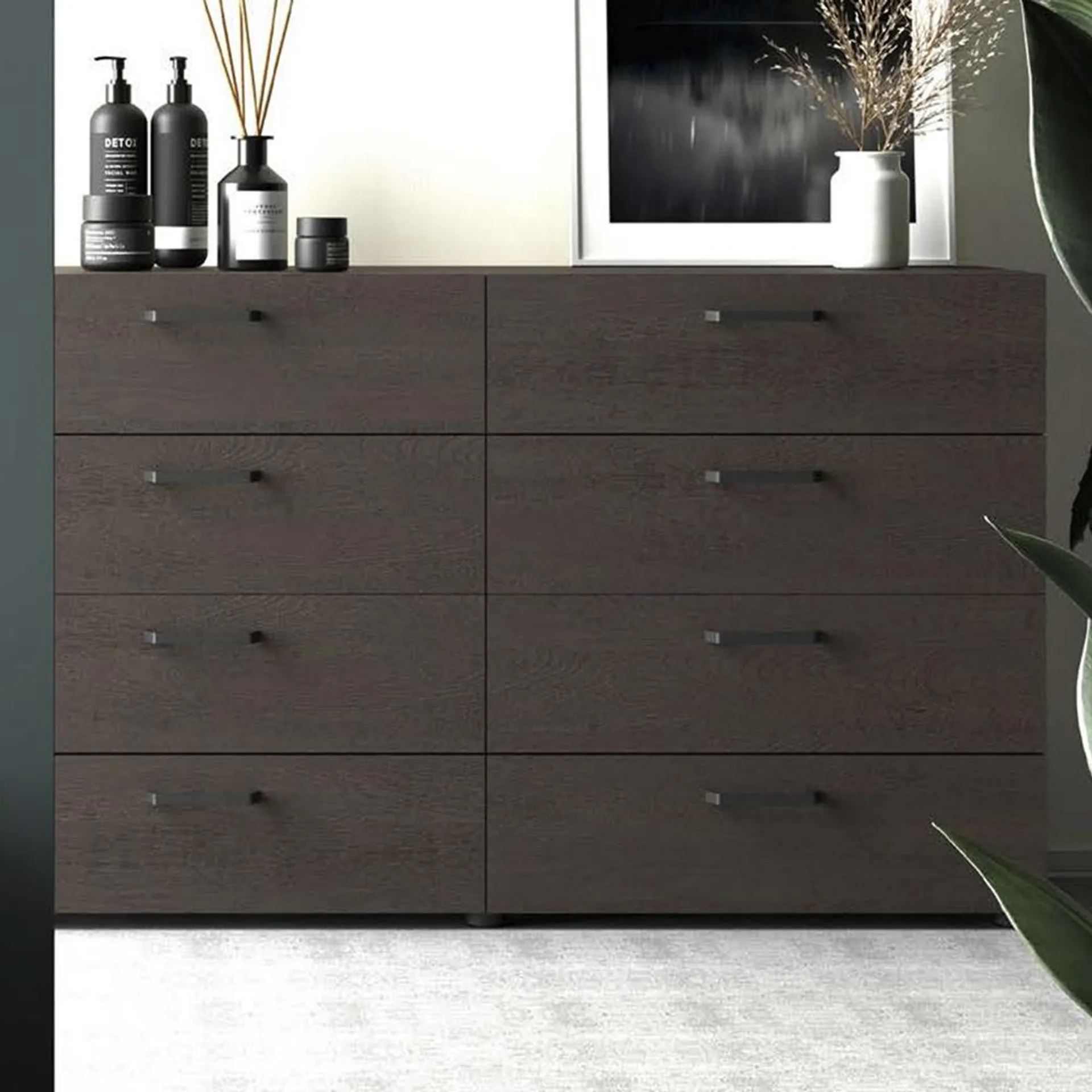 Florence Dallas 8 Drawers Rovere Gessato Dark Oak Double Dresser