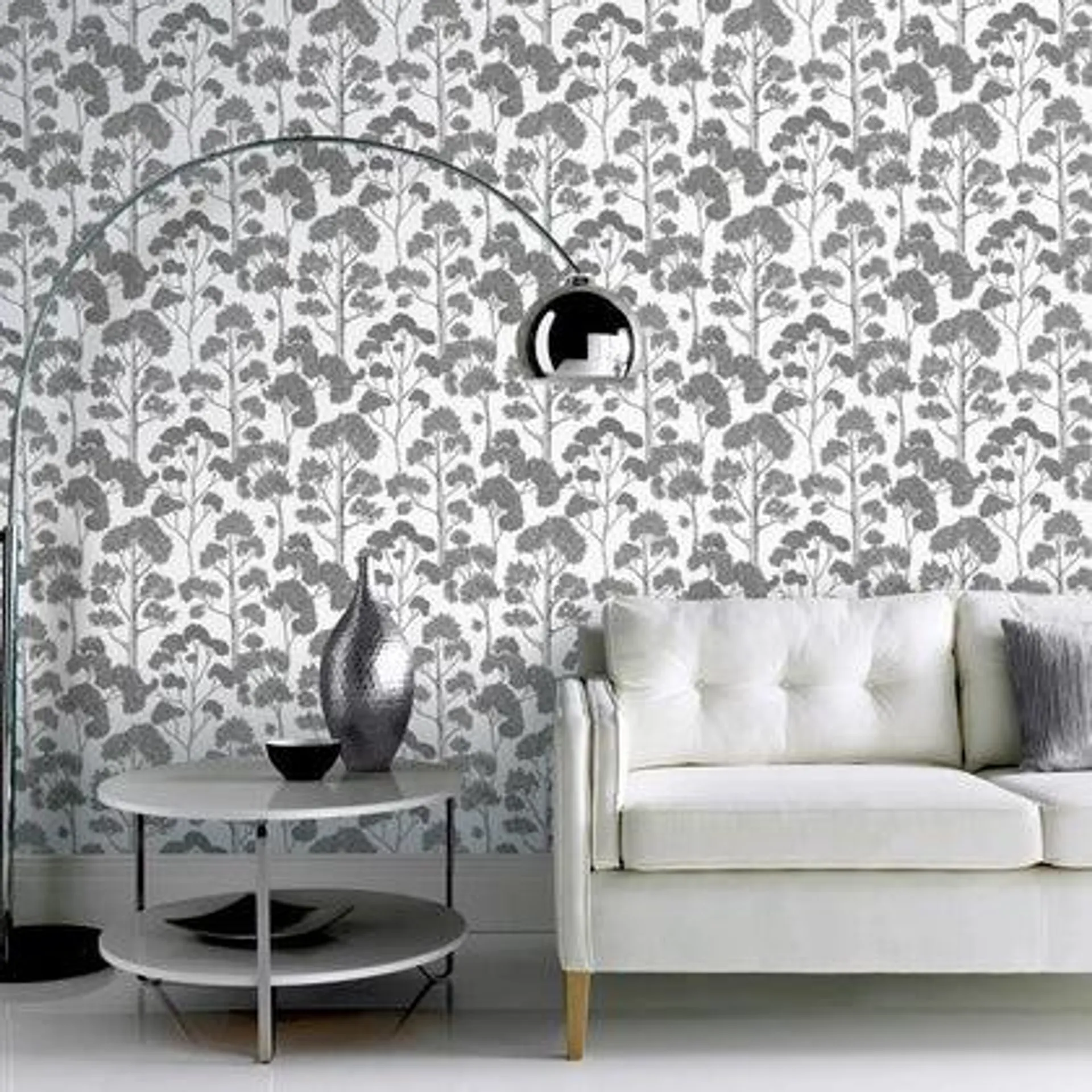Delamere Wallpaper in White and Silver