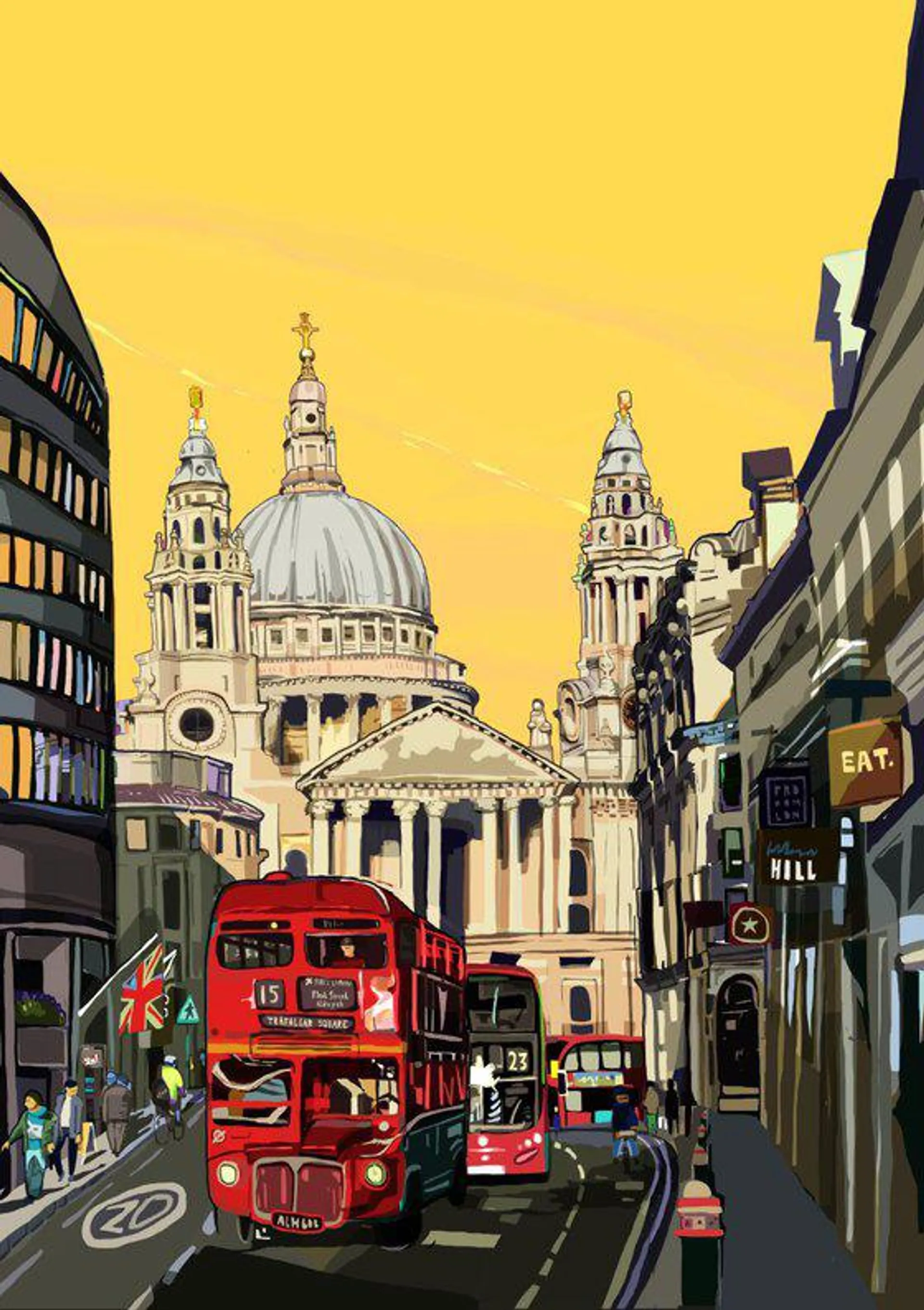 A3 St Paul's Cathedral (Yellow), London Illustration Print (2017)