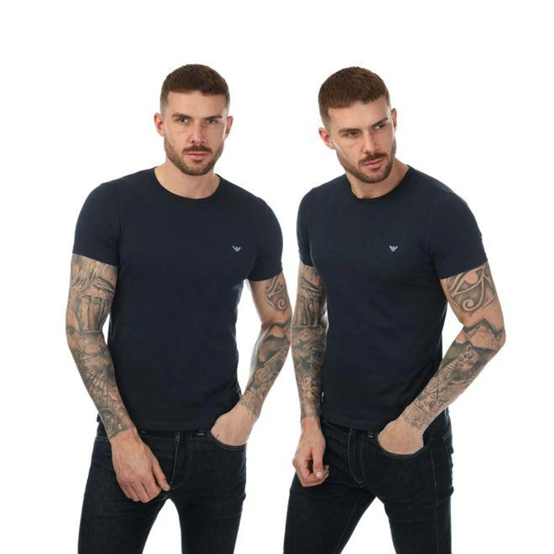 Emporio Armani Mens 2 Pack Assorted Crew Neck T-Shirt in Navy