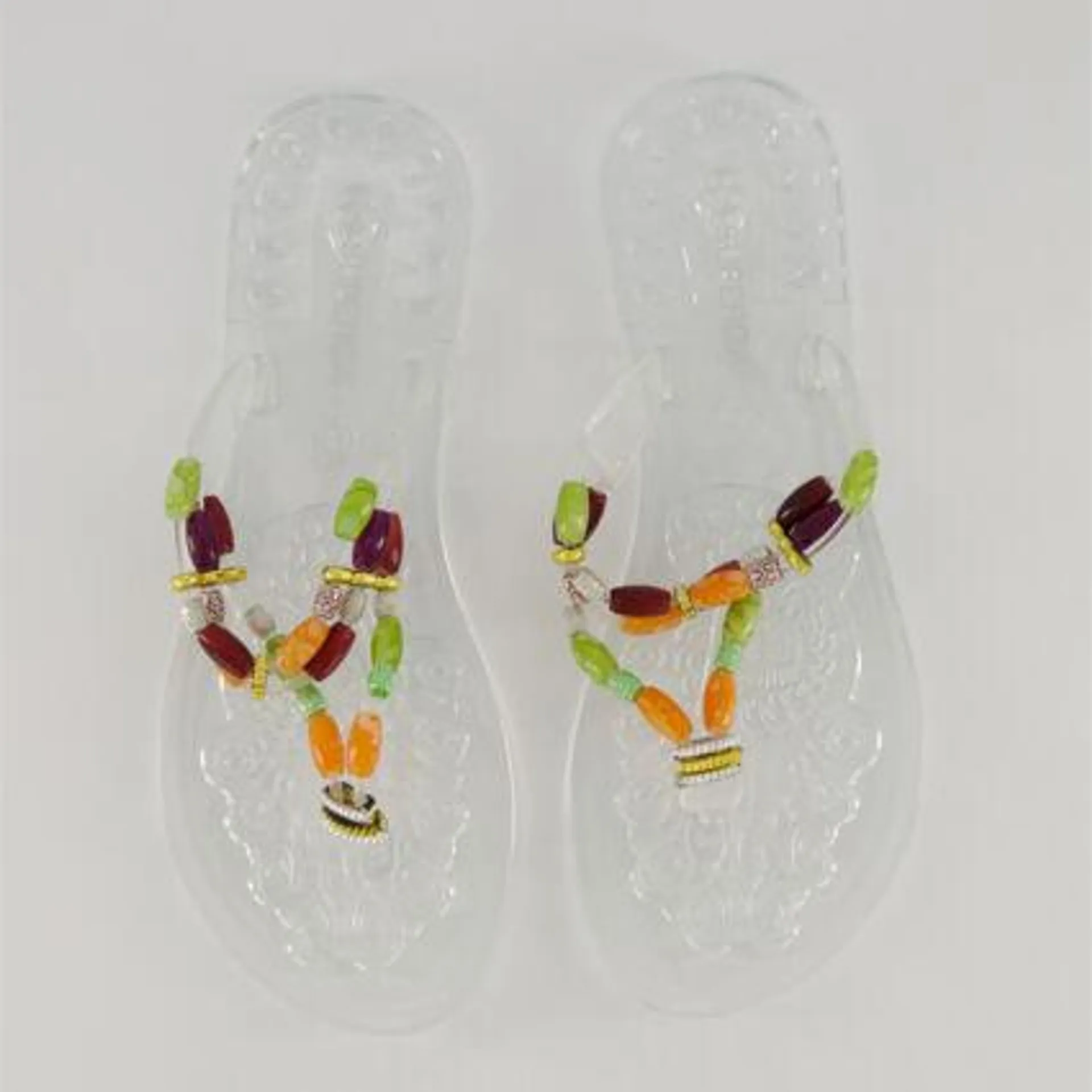 Clear Coloured Beads Flip Flops