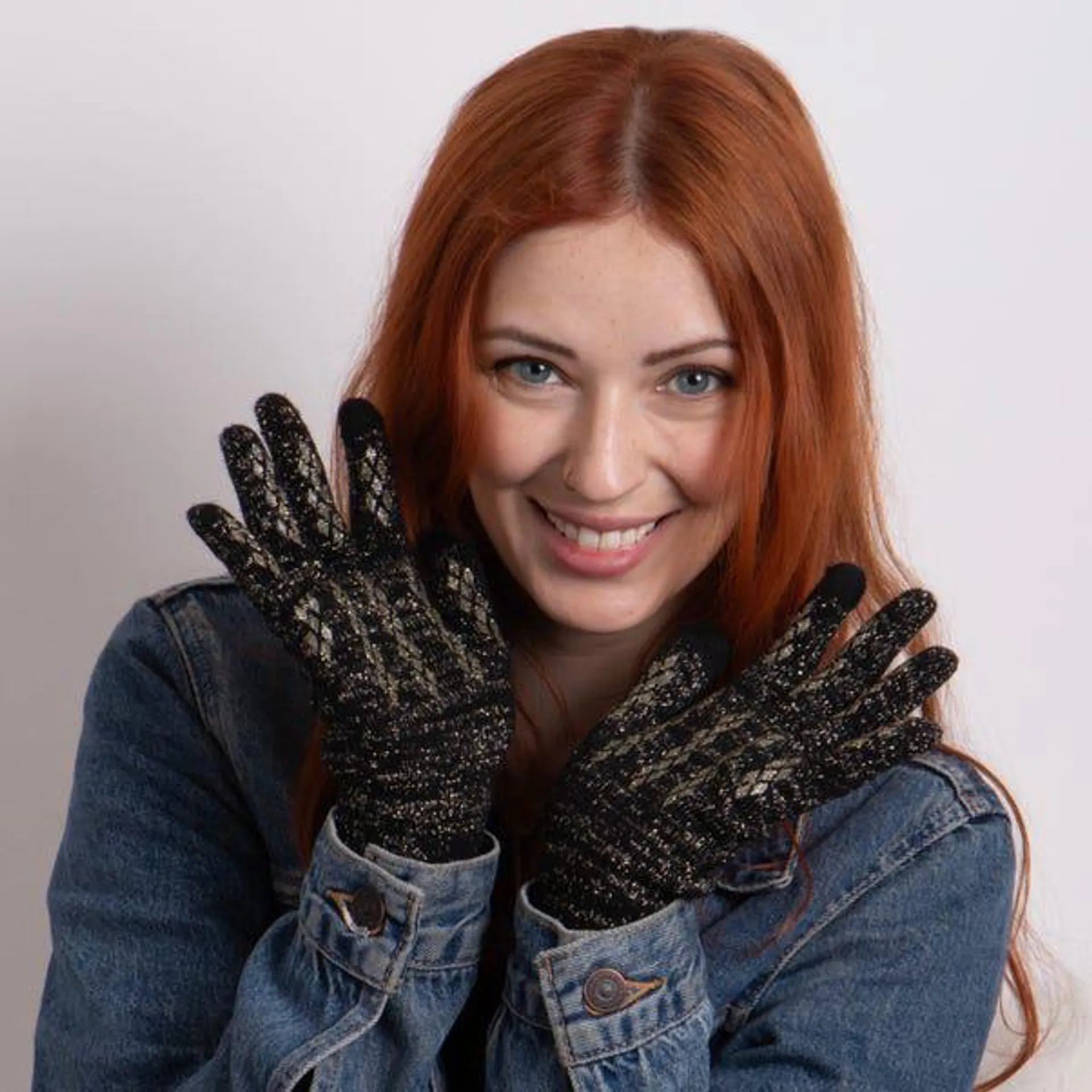 totes Stretch Knitted Black Sparkle SmarTouch Gloves