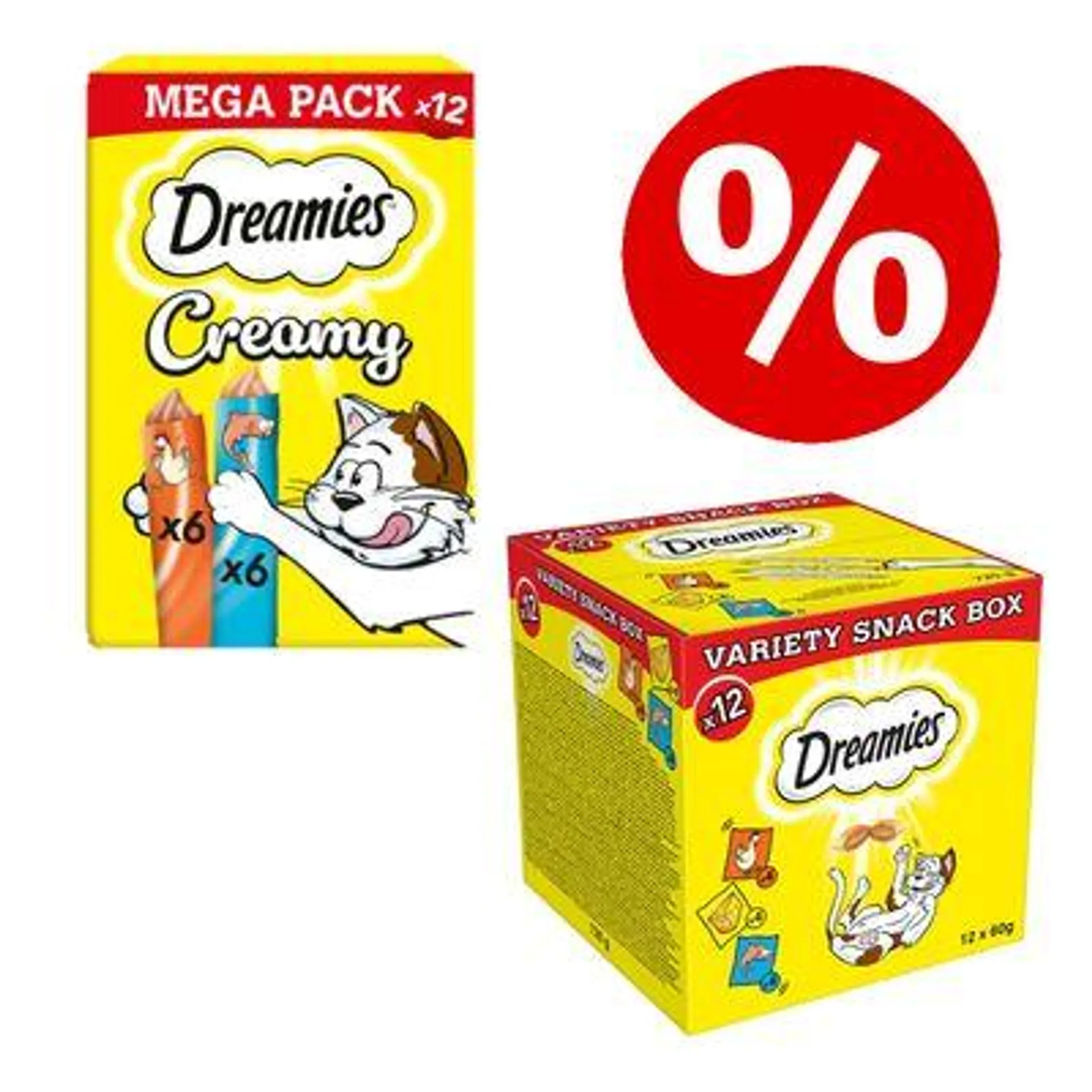 12x10g Dreamies Creamy Snacks + 12x60g Variety Snack Box Special Bundle! *