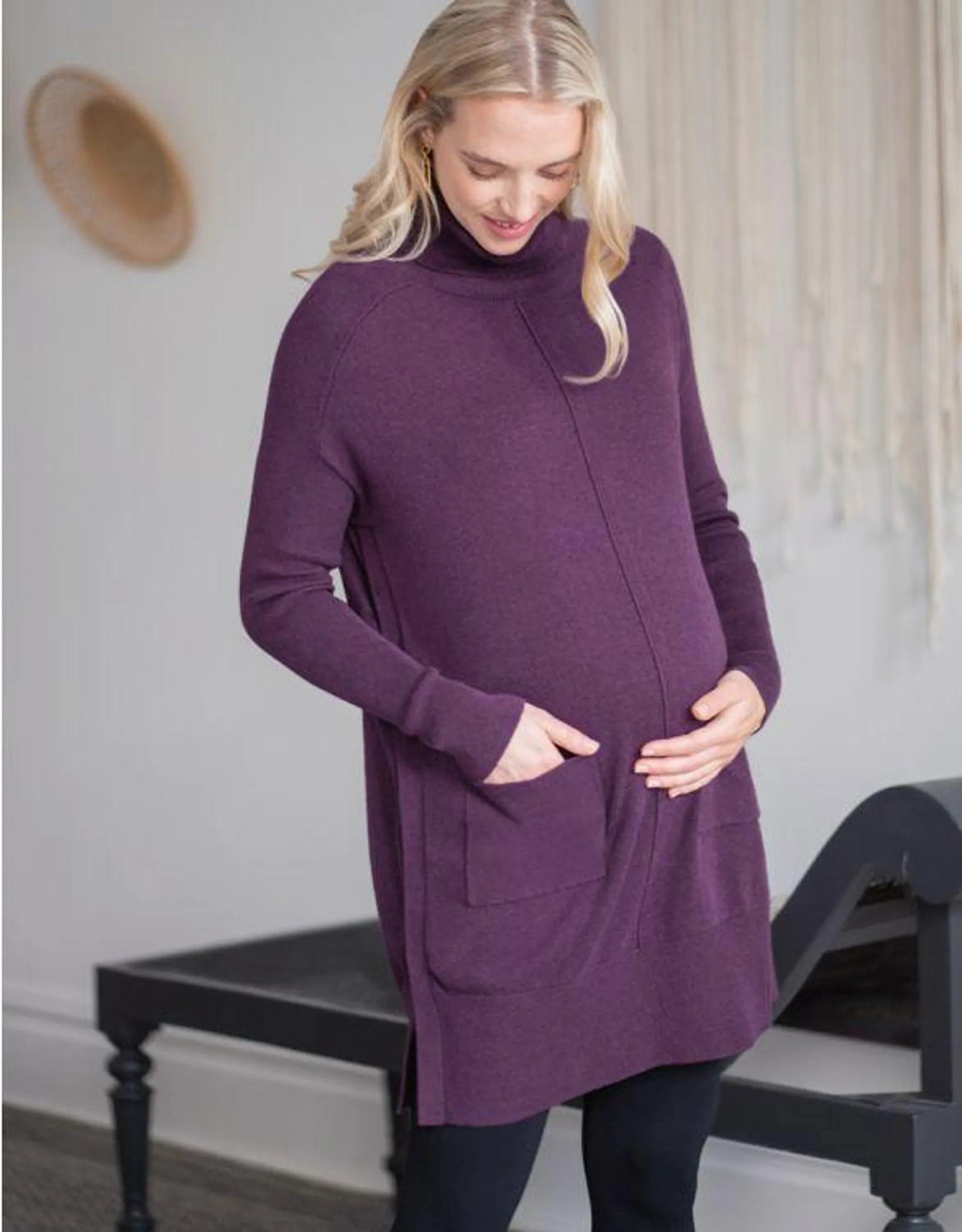 Plum Cotton Knit Maternity & Nursing Tunic
