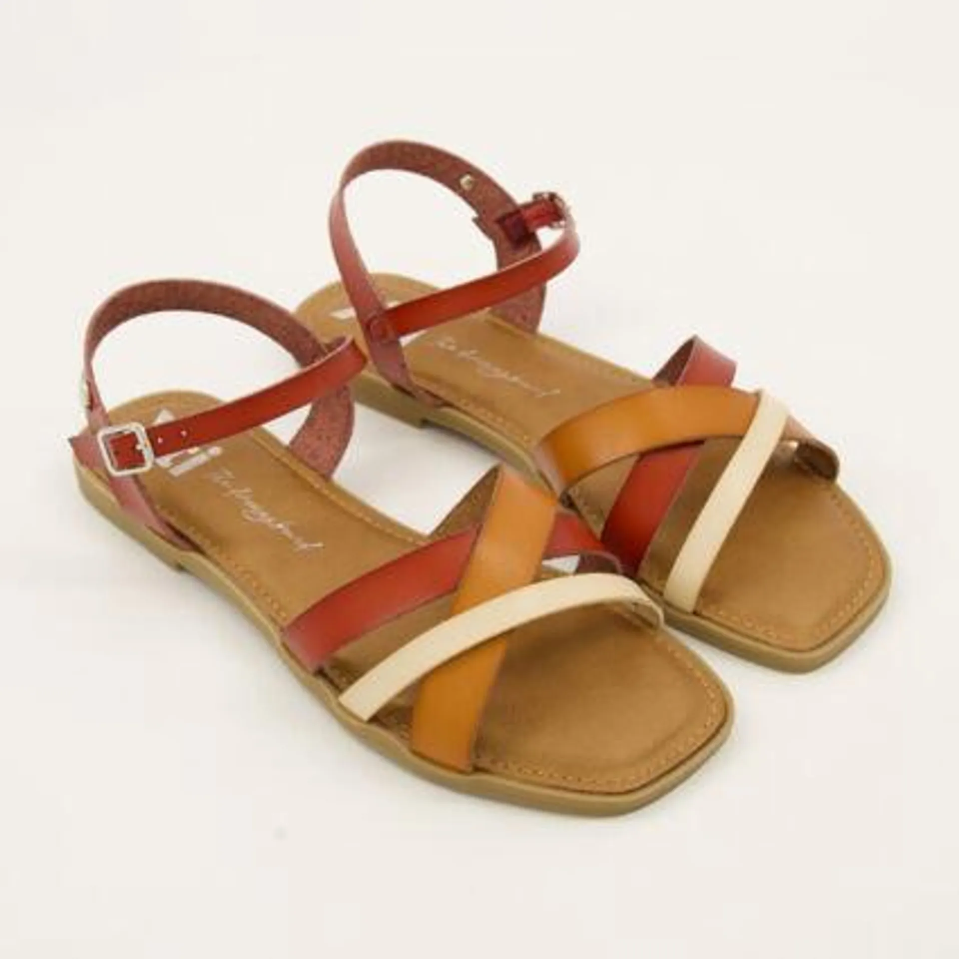 Camel Strappy Flat Sandals