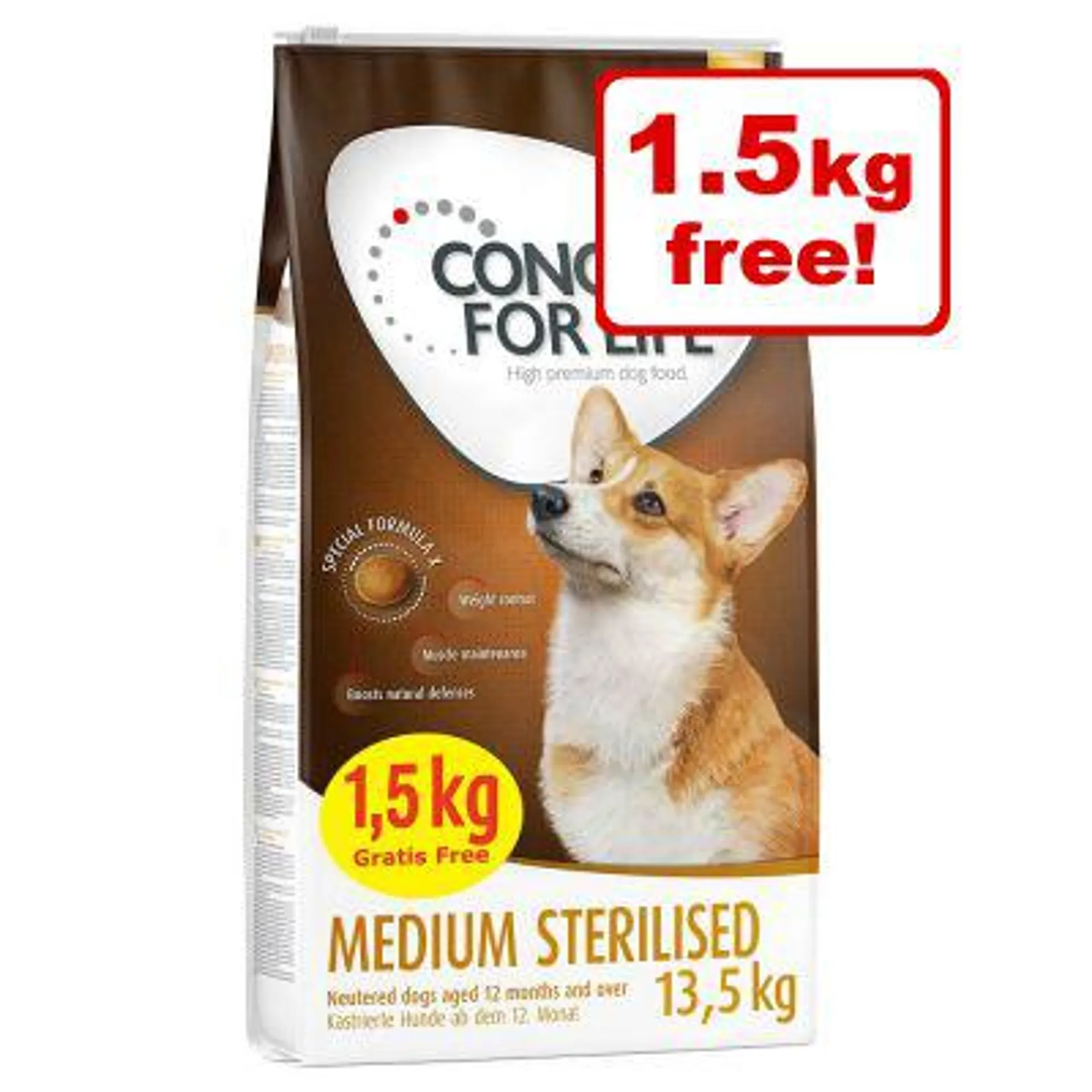 13.5kg Concept for Life Medium Sterilised Dry Dog Food Bonus Bag - 12kg + 1.5kg Extra Free!*