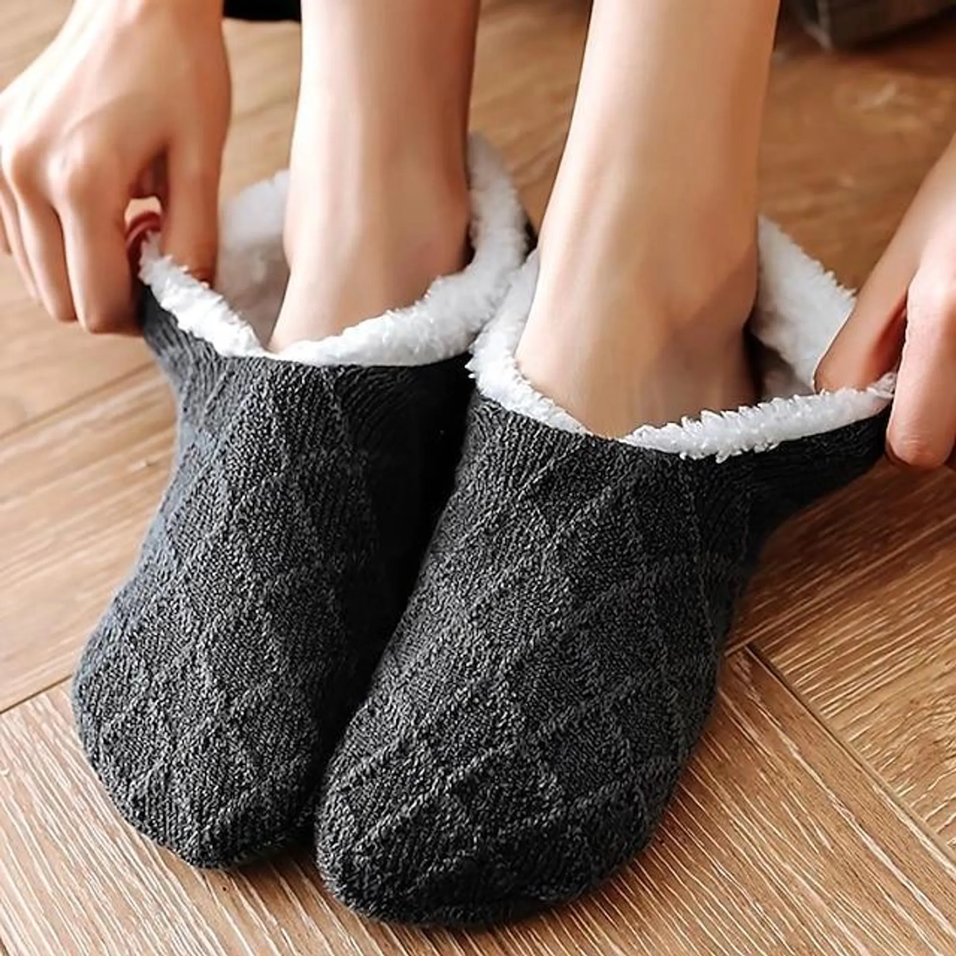 Warme effen vloersokken voor dames, antislip, pluche gebreide koraalfleece sokken, no-show sokken
