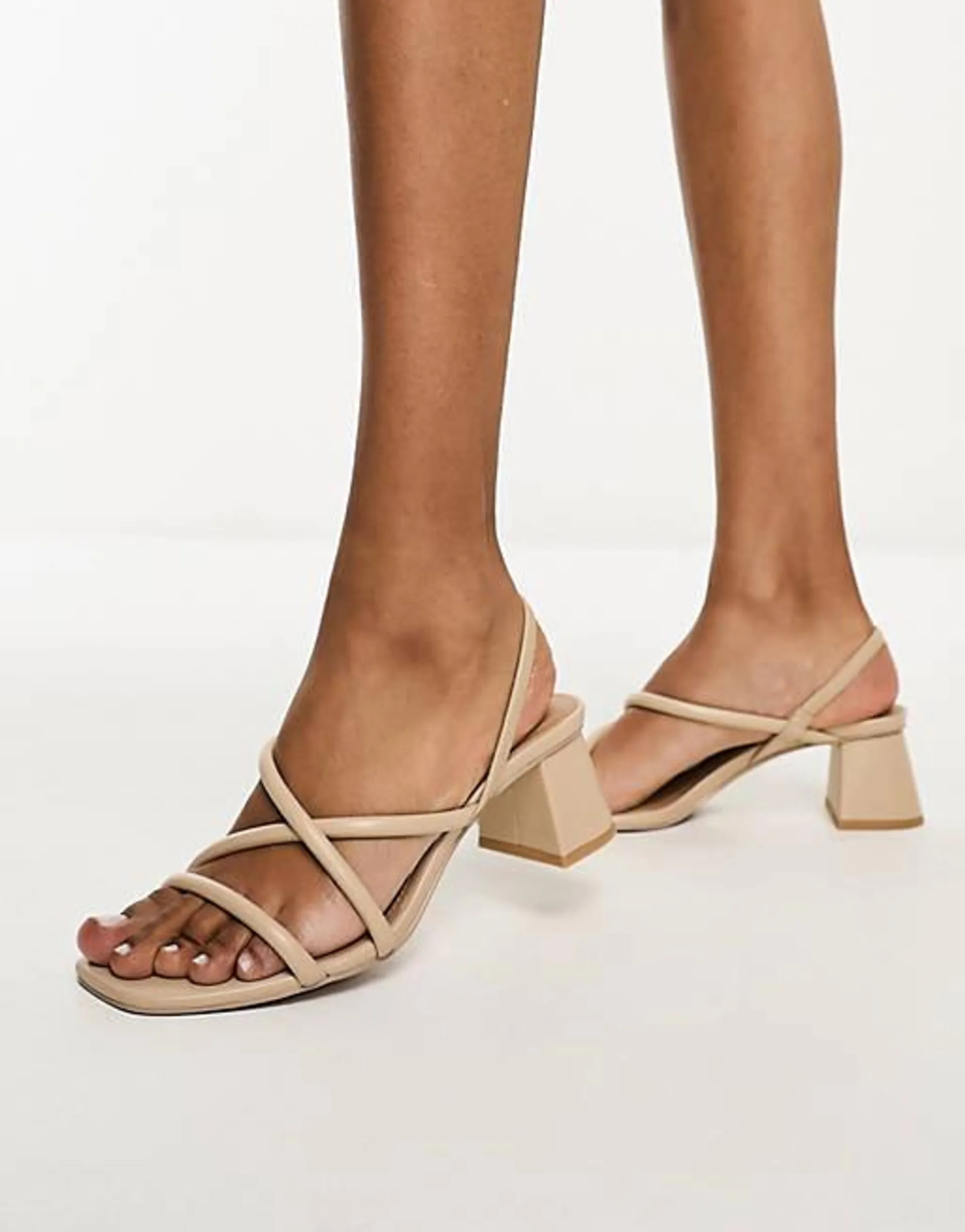 & Other Stories leather heeled strappy sandals in beige