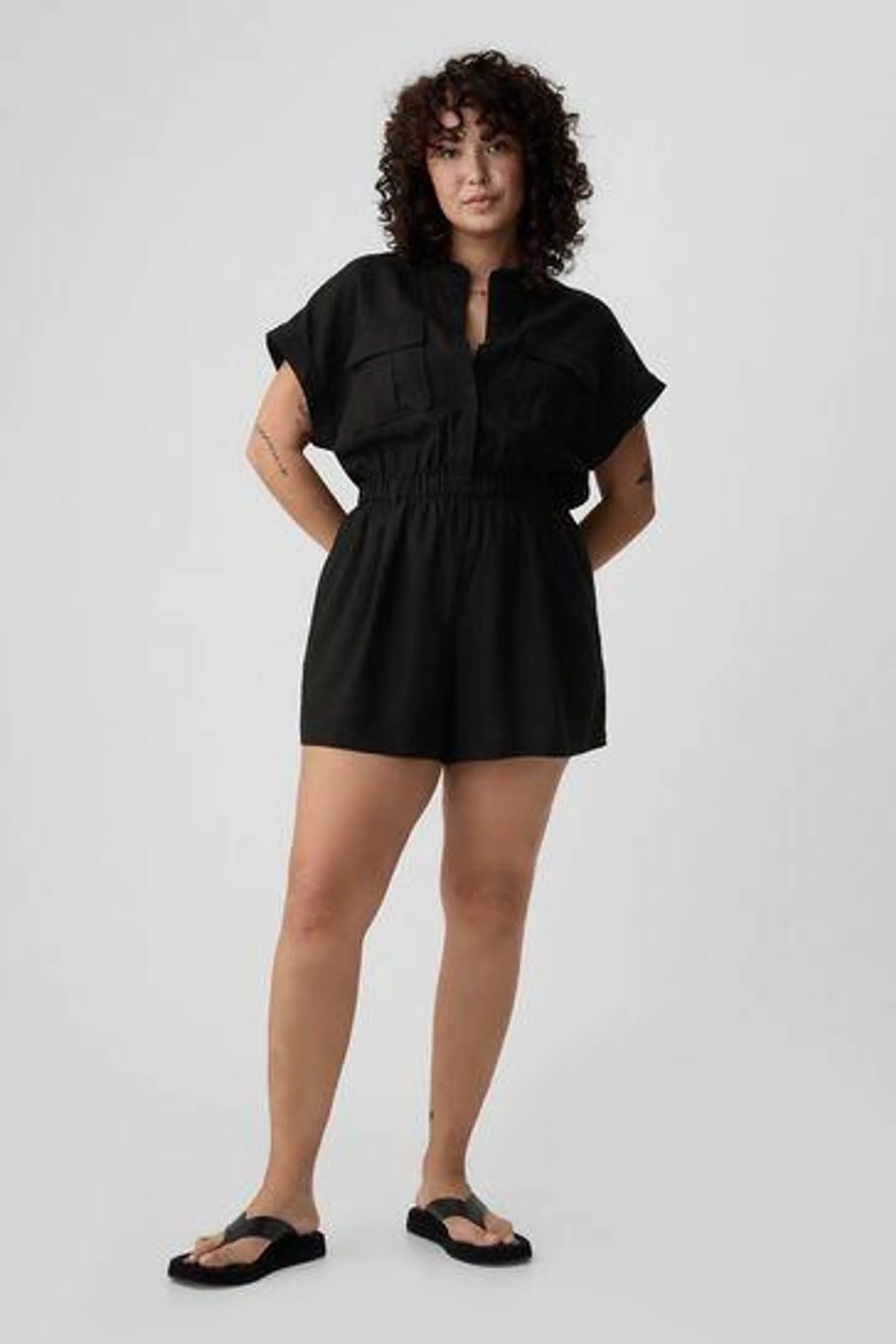 Linen Blend Utility Playsuit