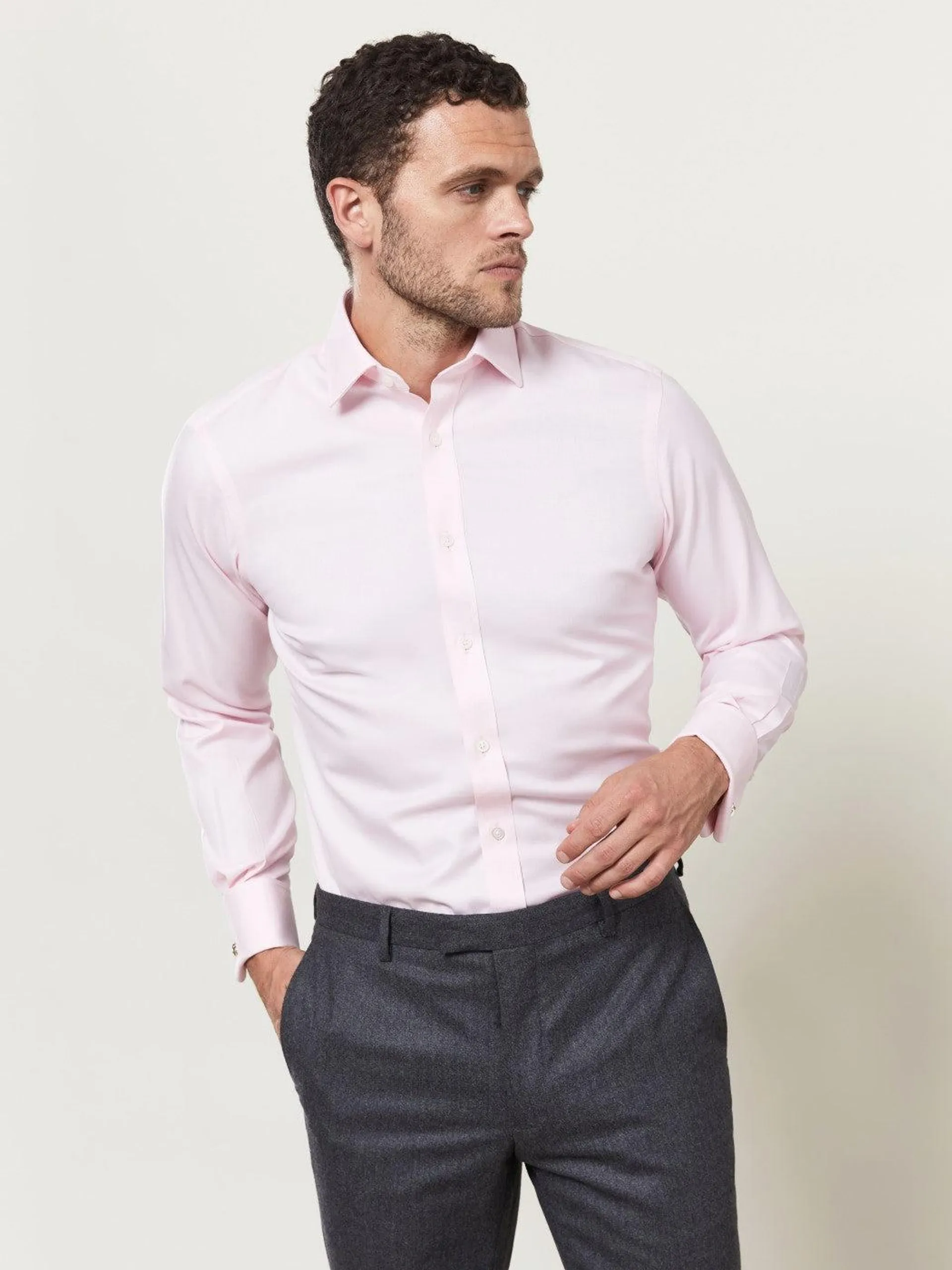 Non-Iron Pink Twill Regular Fit Shirt