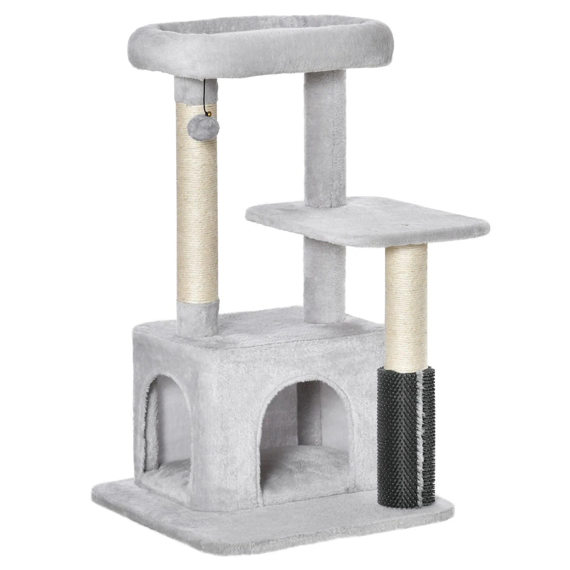 PawHut Cat Tree Climbing Activity Center w/ Scratching Massage Toy Hanging Ball