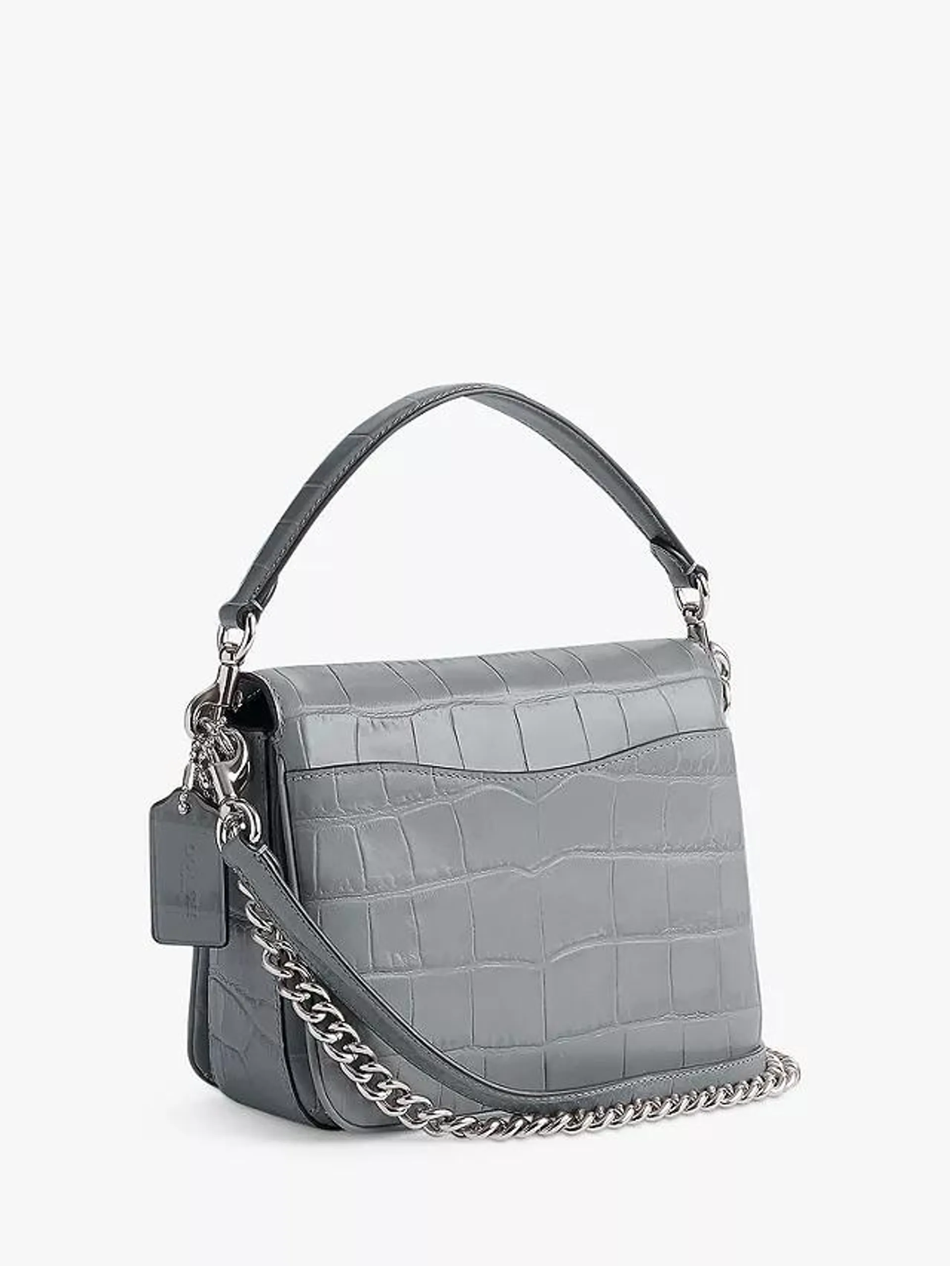 Cassie 19 Crocodile Effect Leather Cross Body Bag, Grey Blue