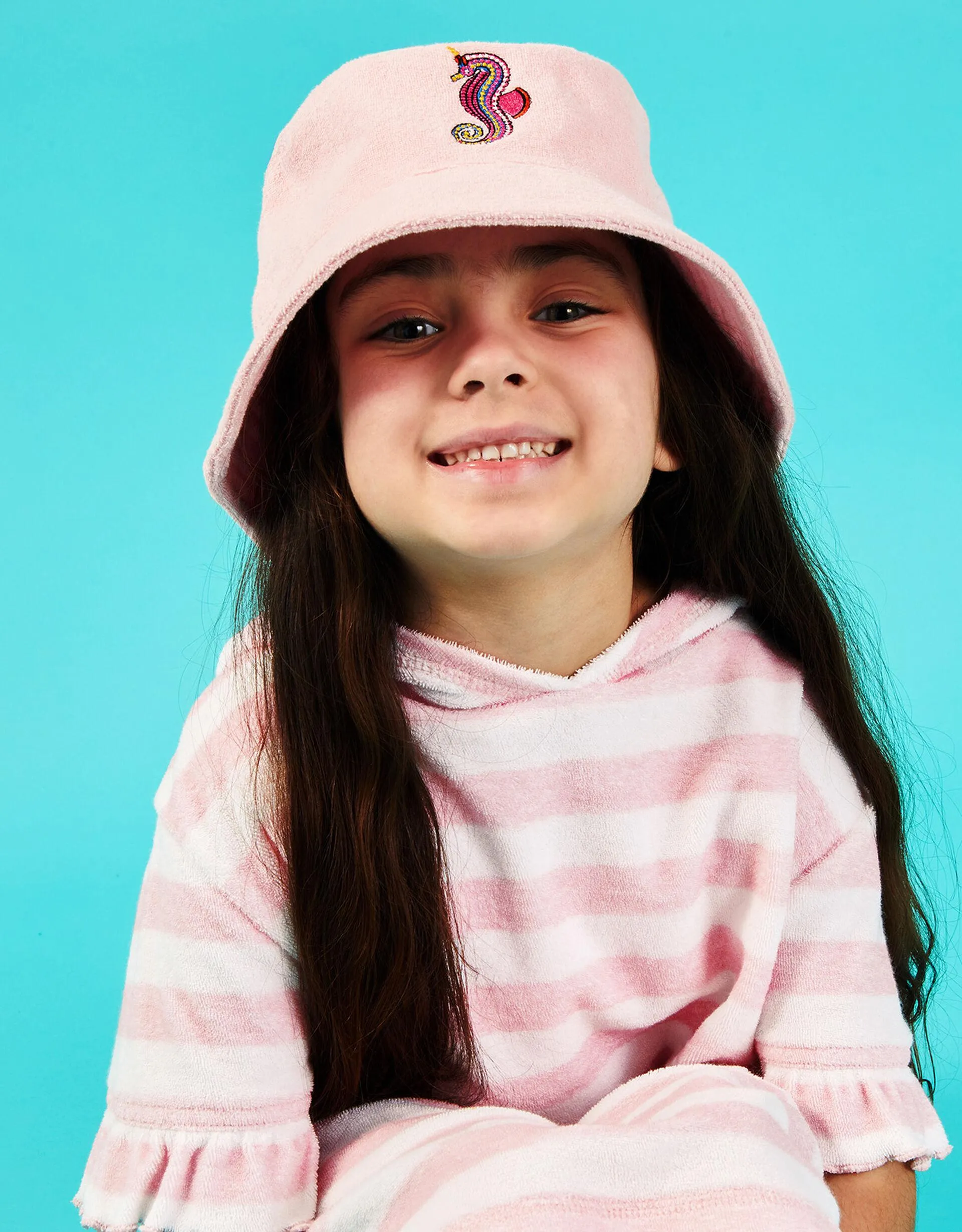 Seahorse Towelling Bucket Hat Pink