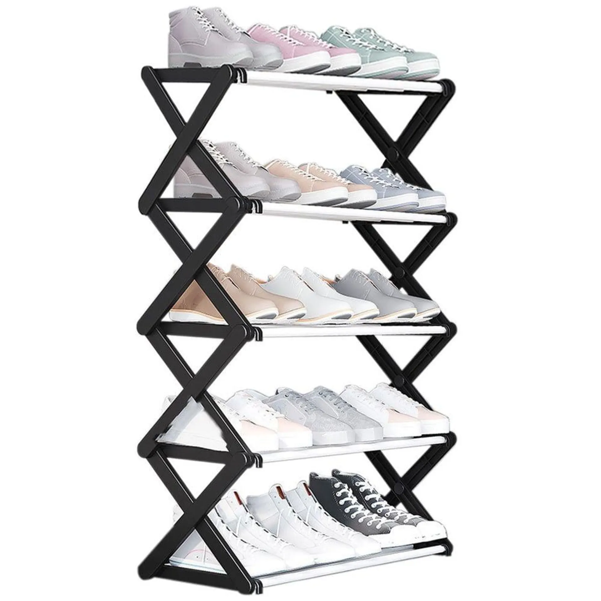 Living and Home 5 Tier Foldable Metal Shoe Rack