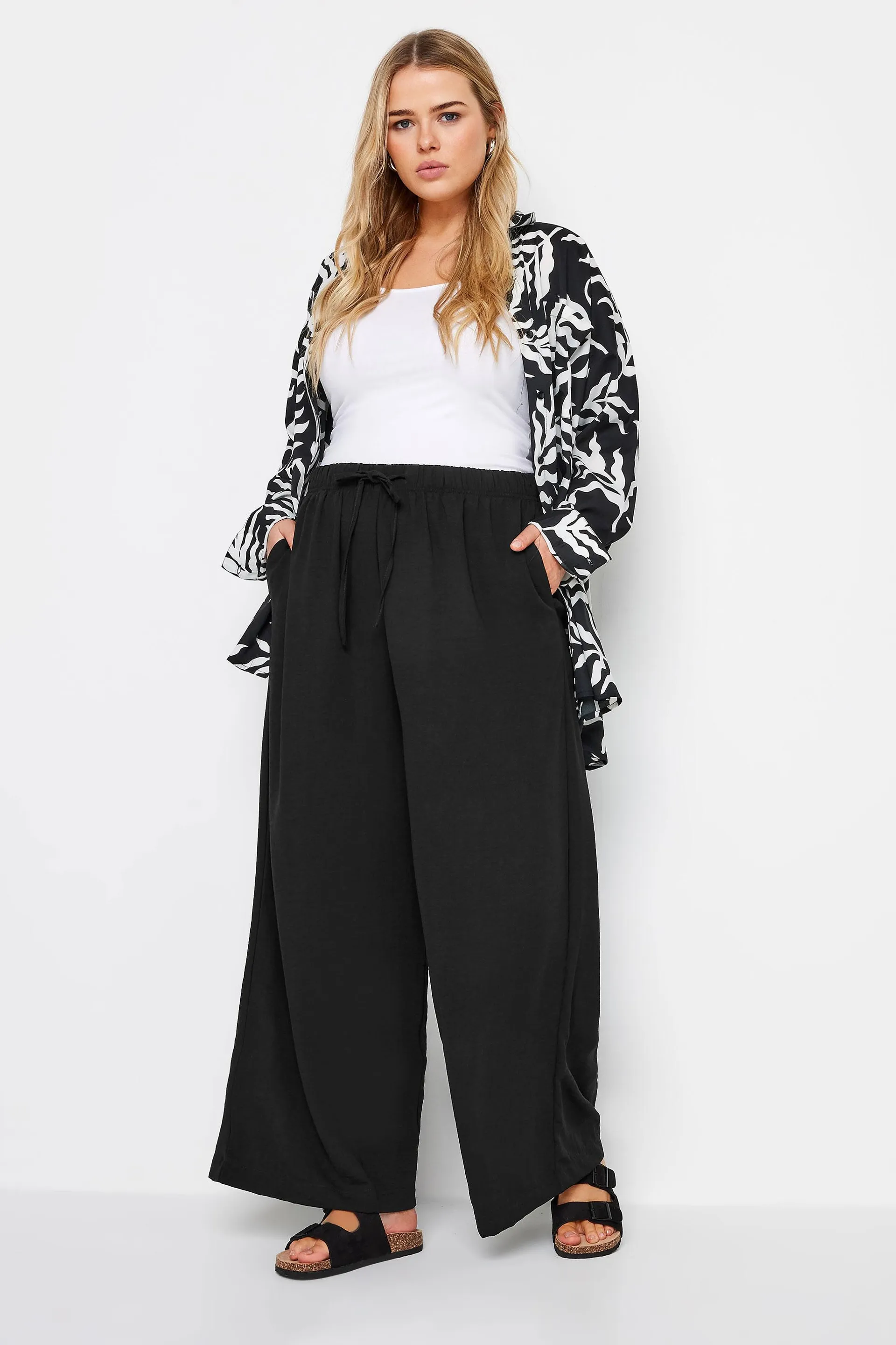 YOURS Curve Black Twill Wide Leg Trousers