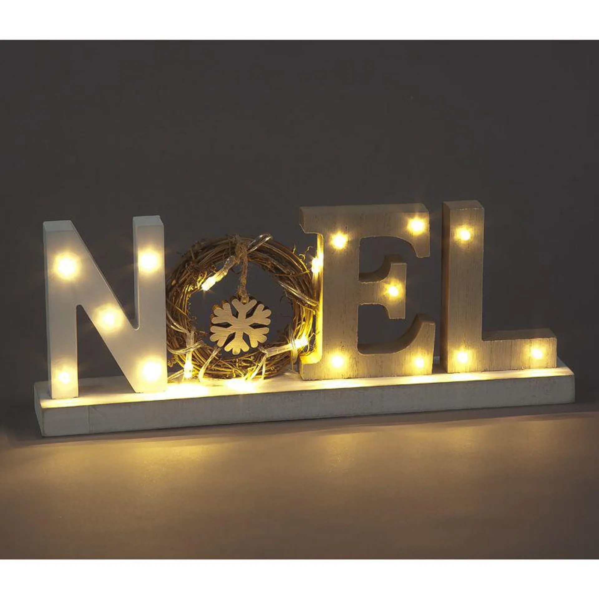 Battery Operated 12cm Wooden Noel Sign