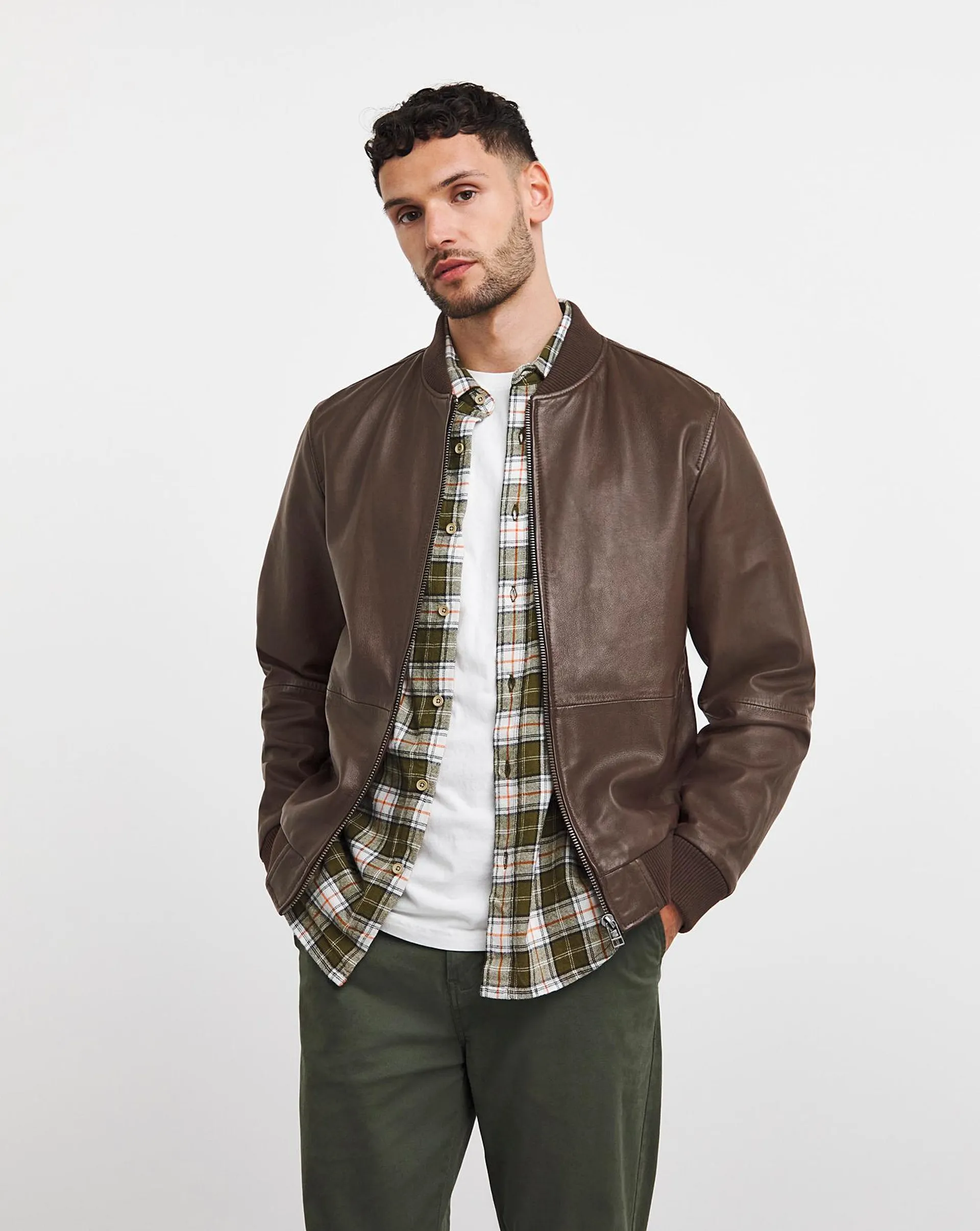 Brown Leather Bomber