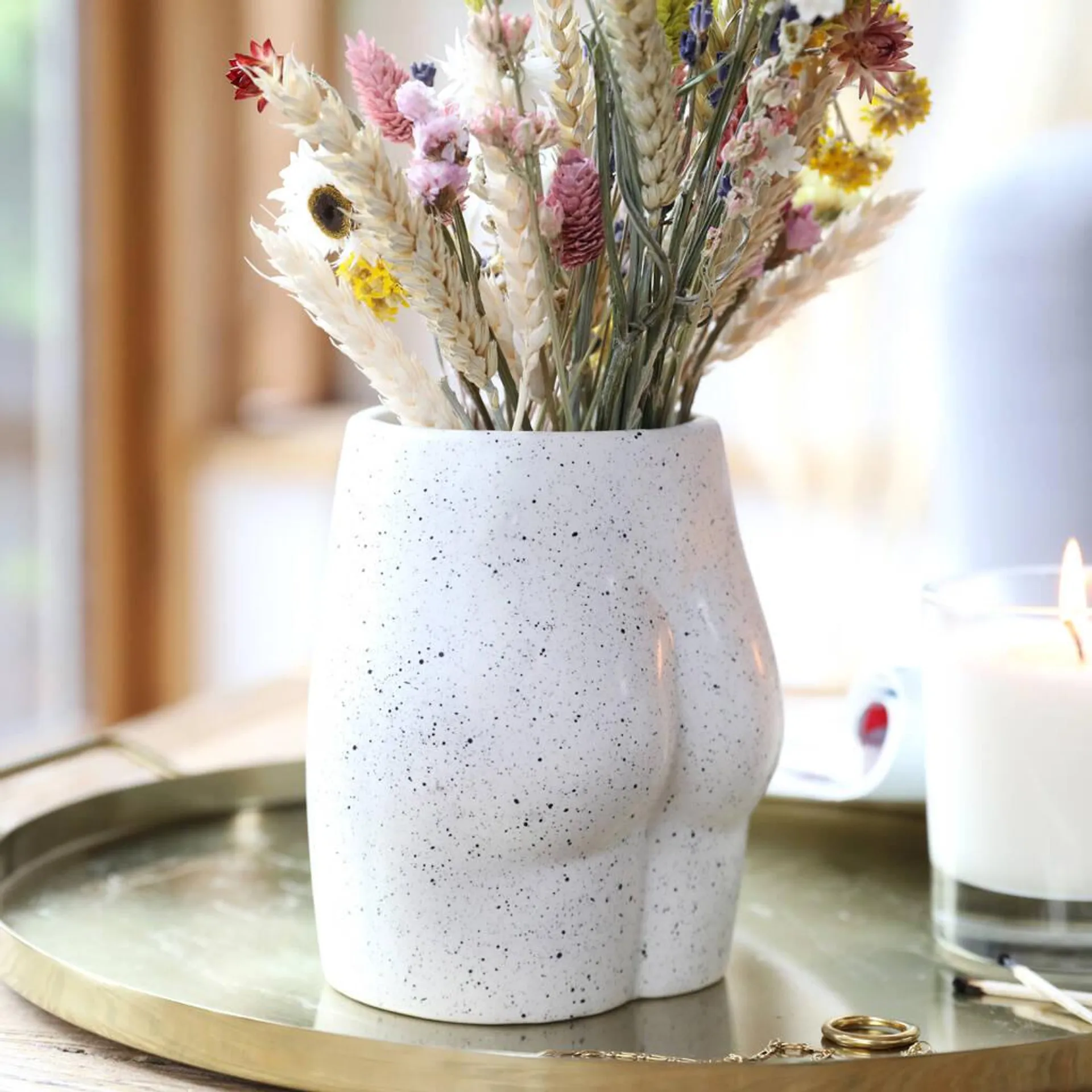 Ceramic Speckled Bum Vase, H14cm