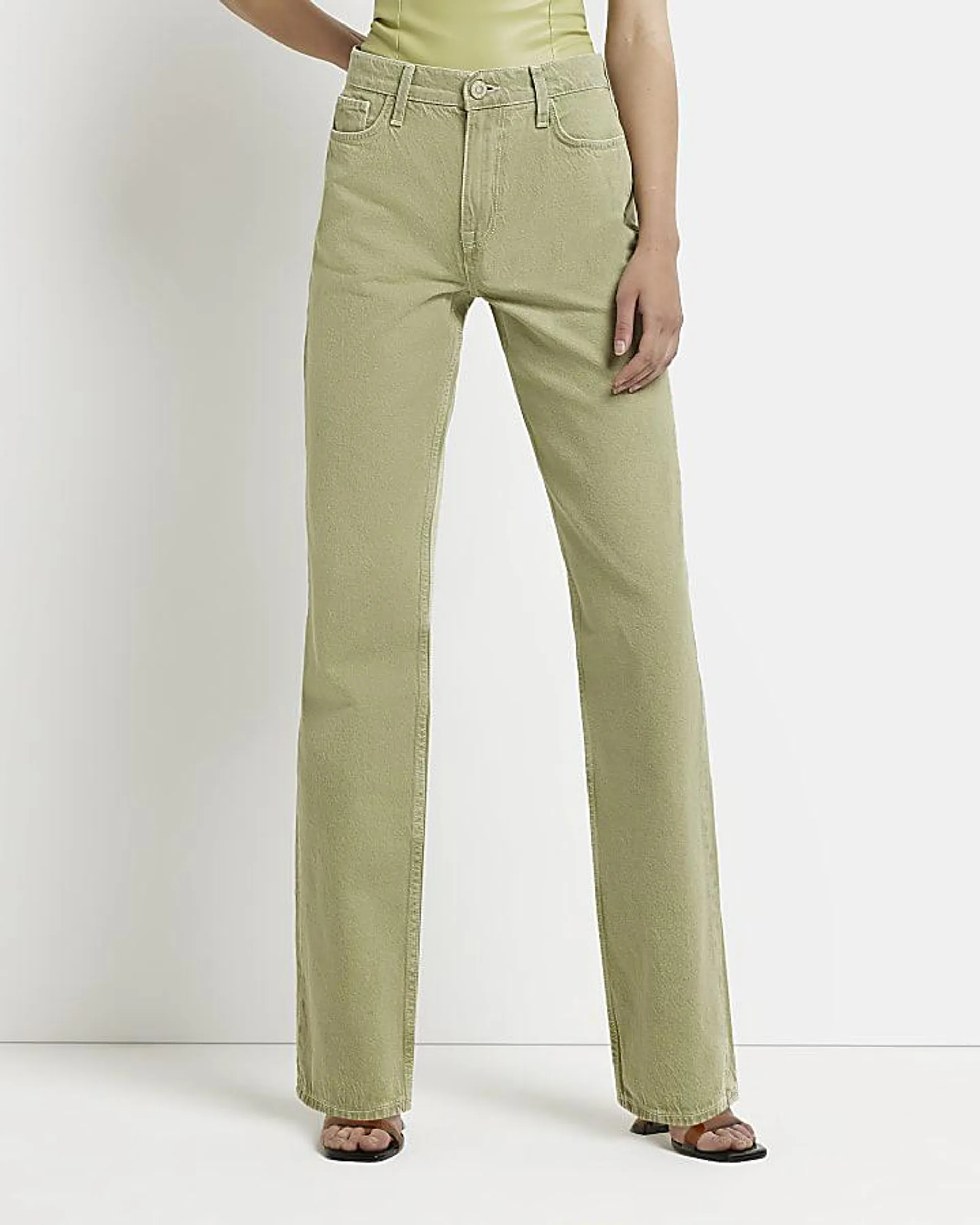 Green straight leg jeans