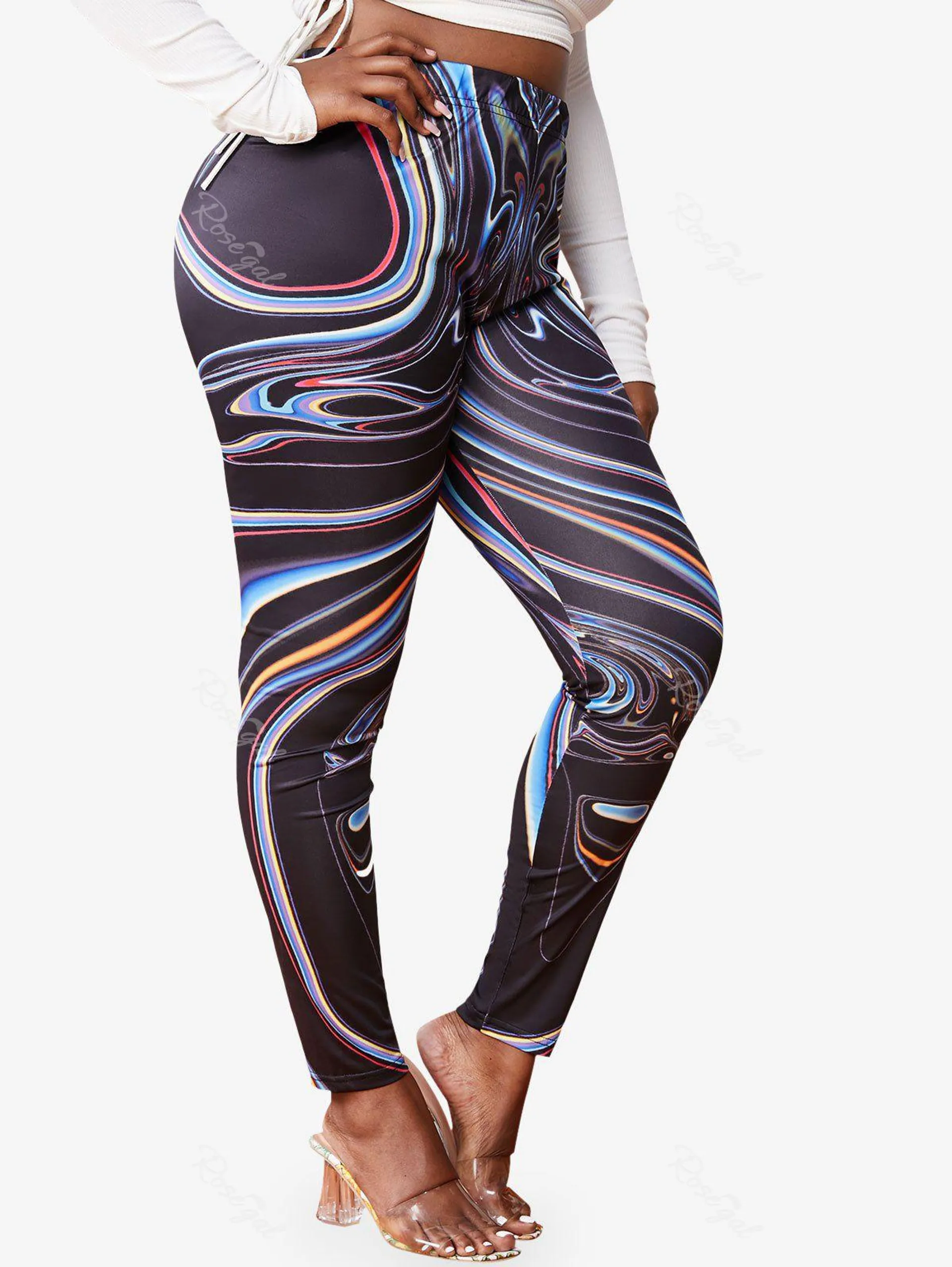 Plus Size Abstract Print High Waisted Skinny Leggings - 4x