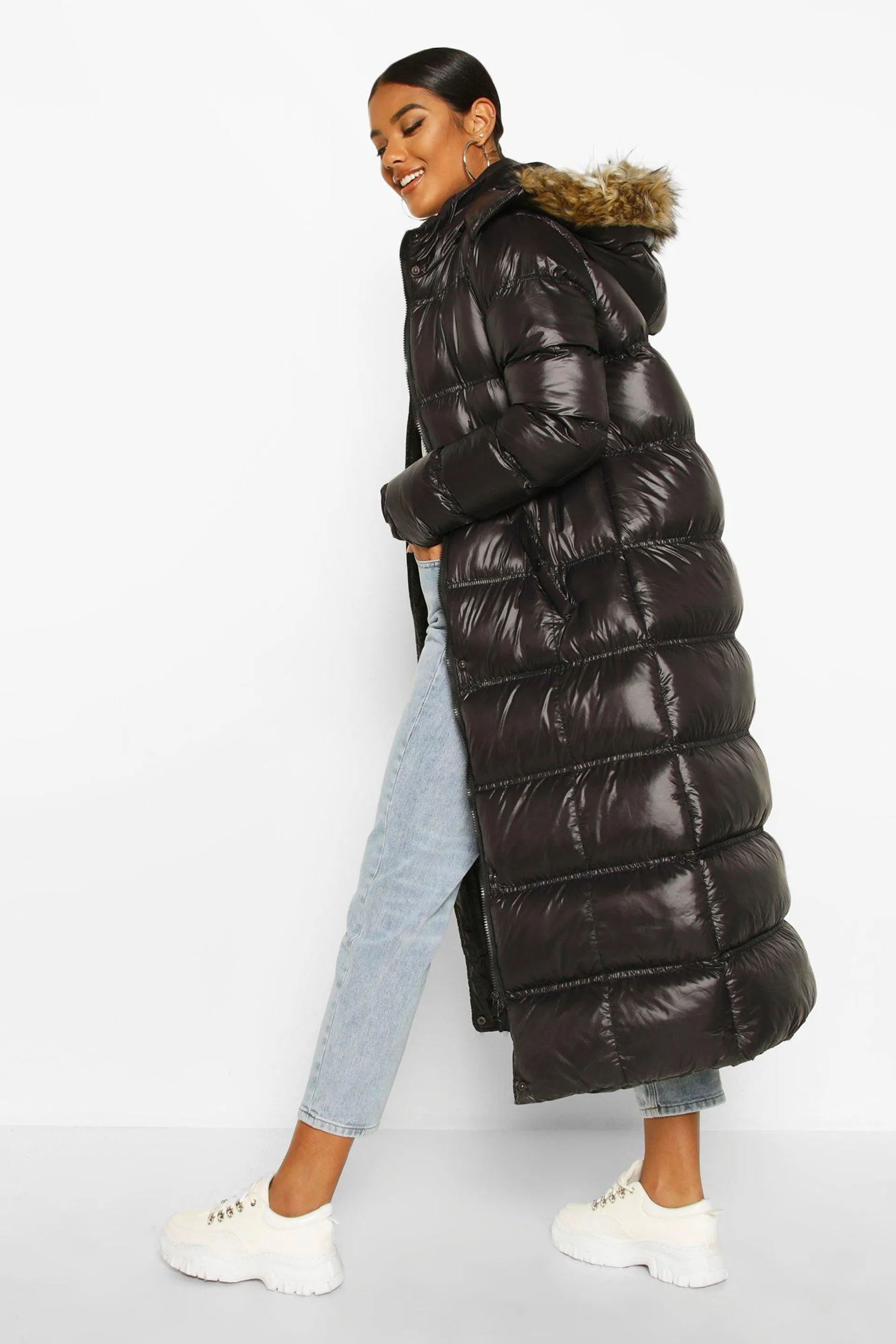 Maxi Cire Panelled Padded Jacket With Faux Fur Trim