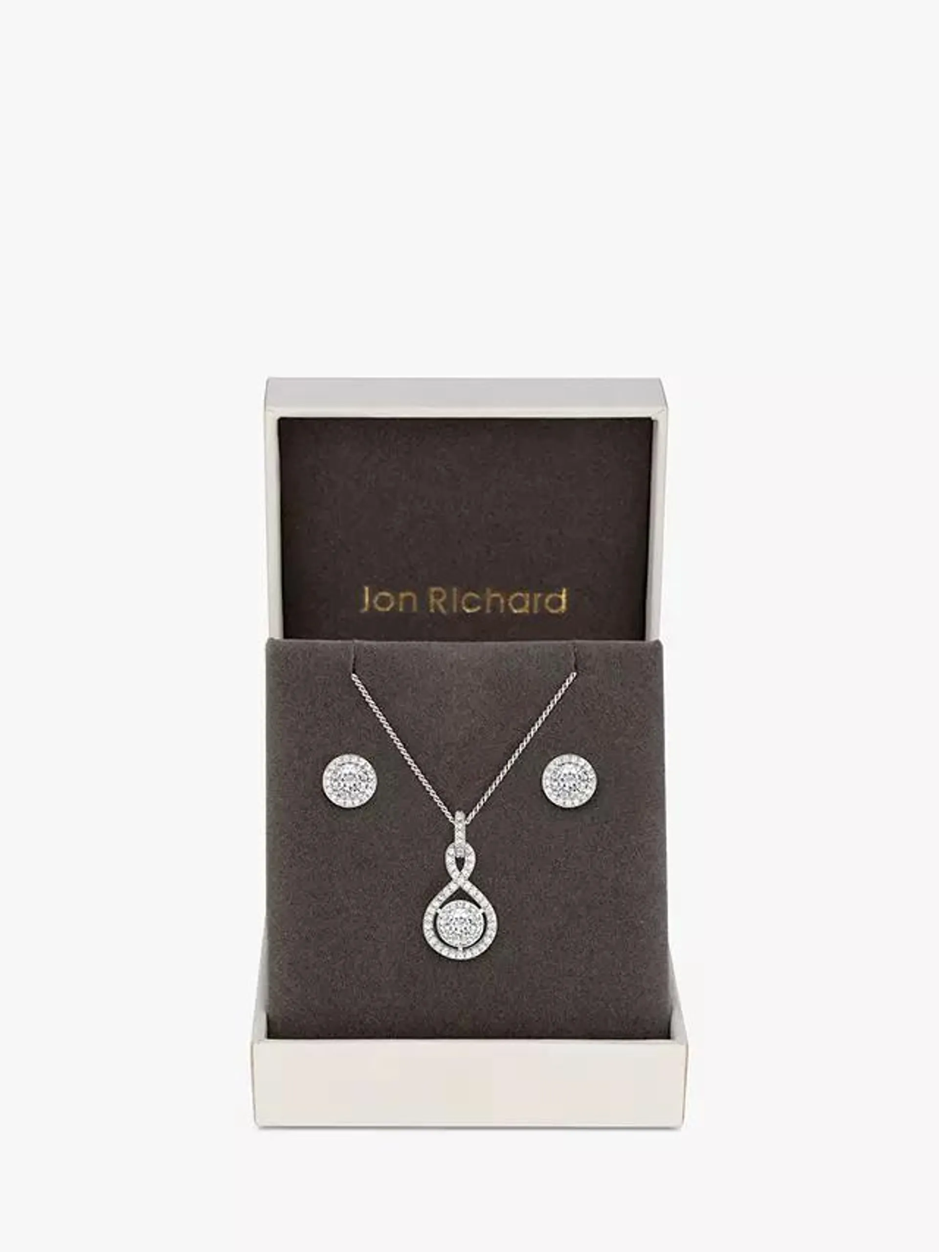 Jon Richard Cubic Zirconia Halo Infinity Necklace and Earrings Jewellery Set, Silver