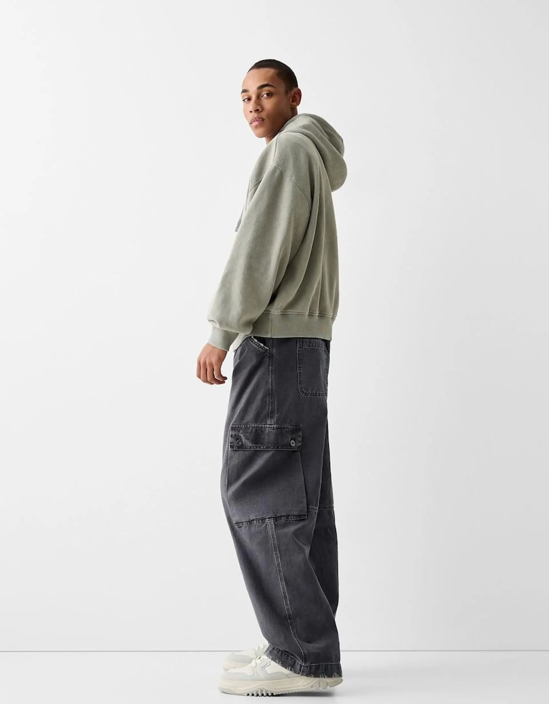 Faded-effect skater cargo trousers