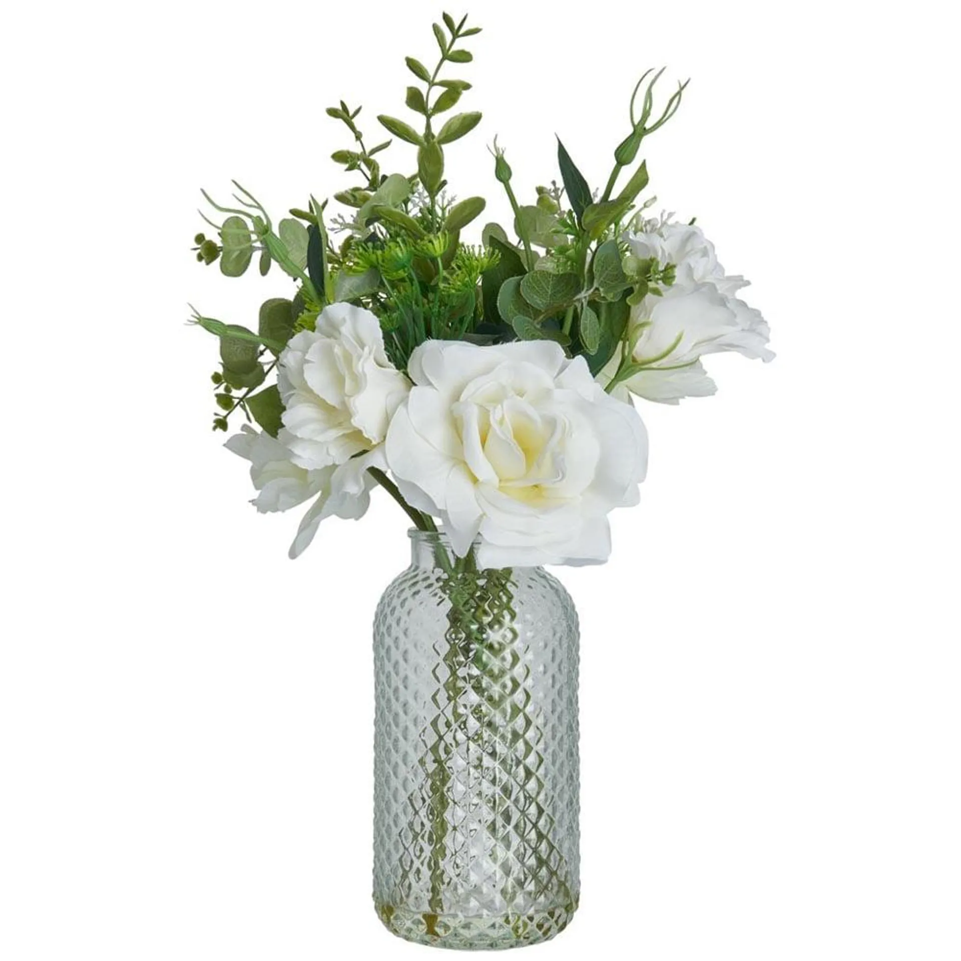 Wilko Peony & Rose Faux Arrangement in Glass Vase