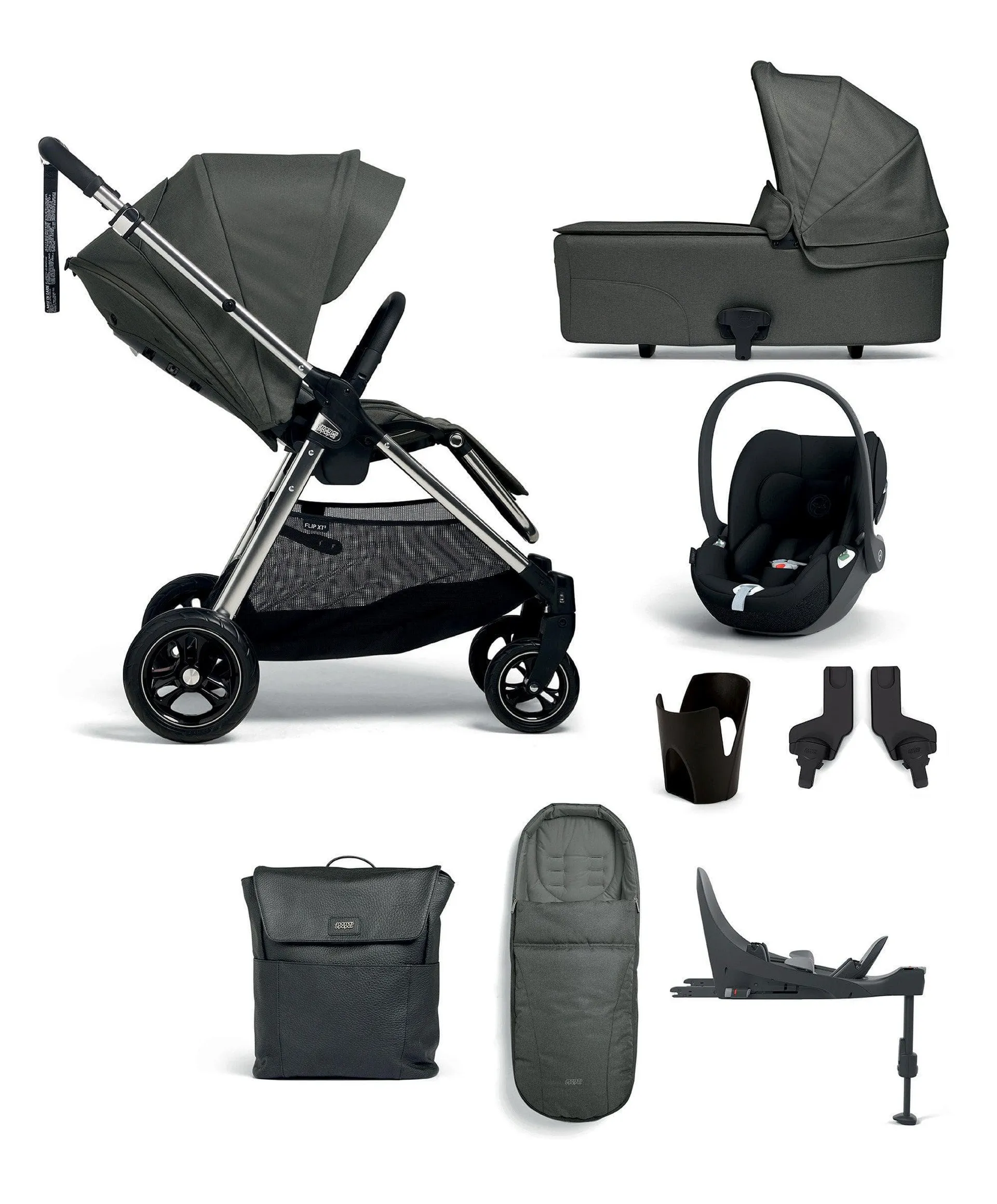 Flip XT³ Pushchair Complete Bundle with Cybex Cloud T Car Seat & Base (8 Pieces) - Harbour Grey