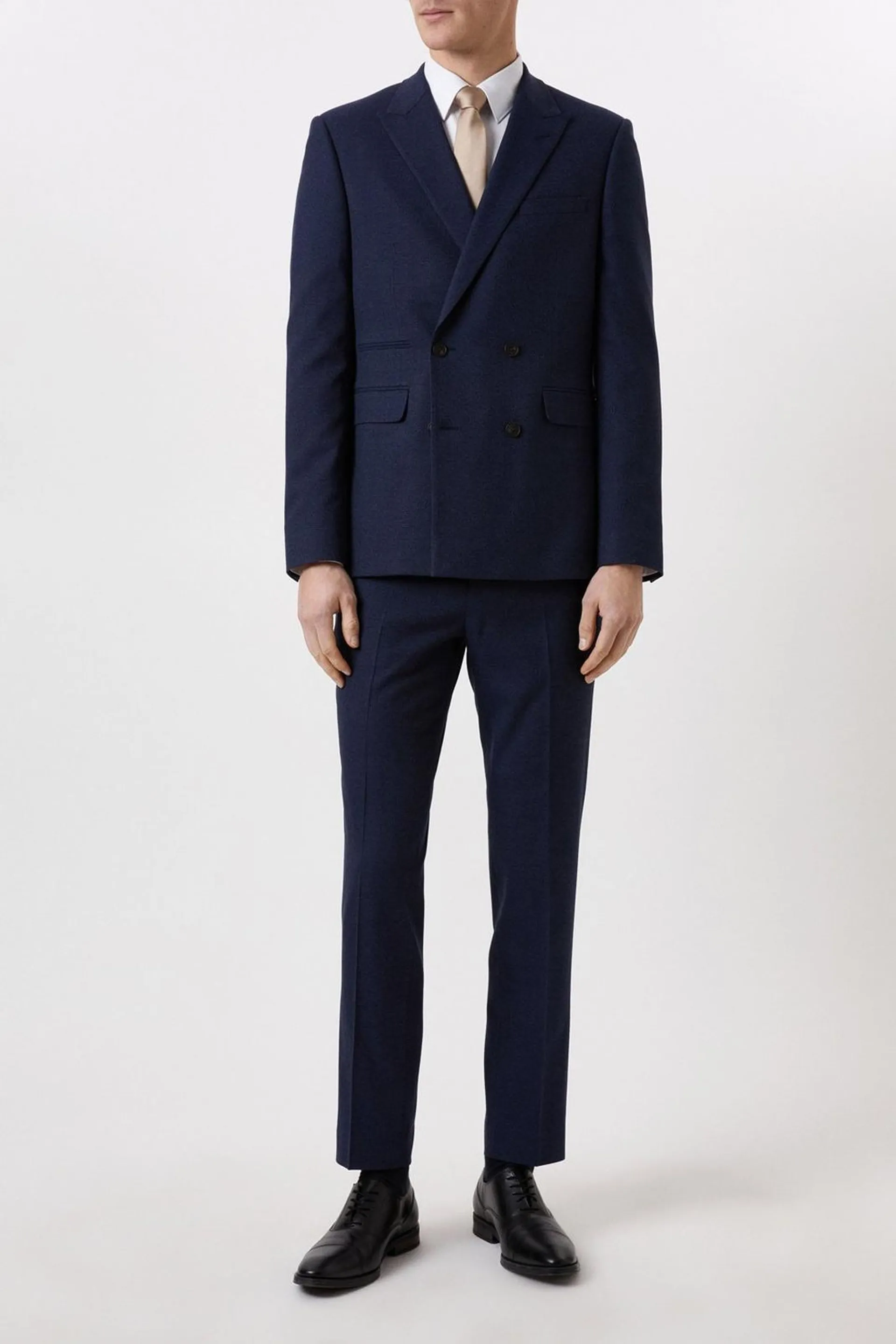 Slim Fit Navy Marl Double Breasted Suit Jacket