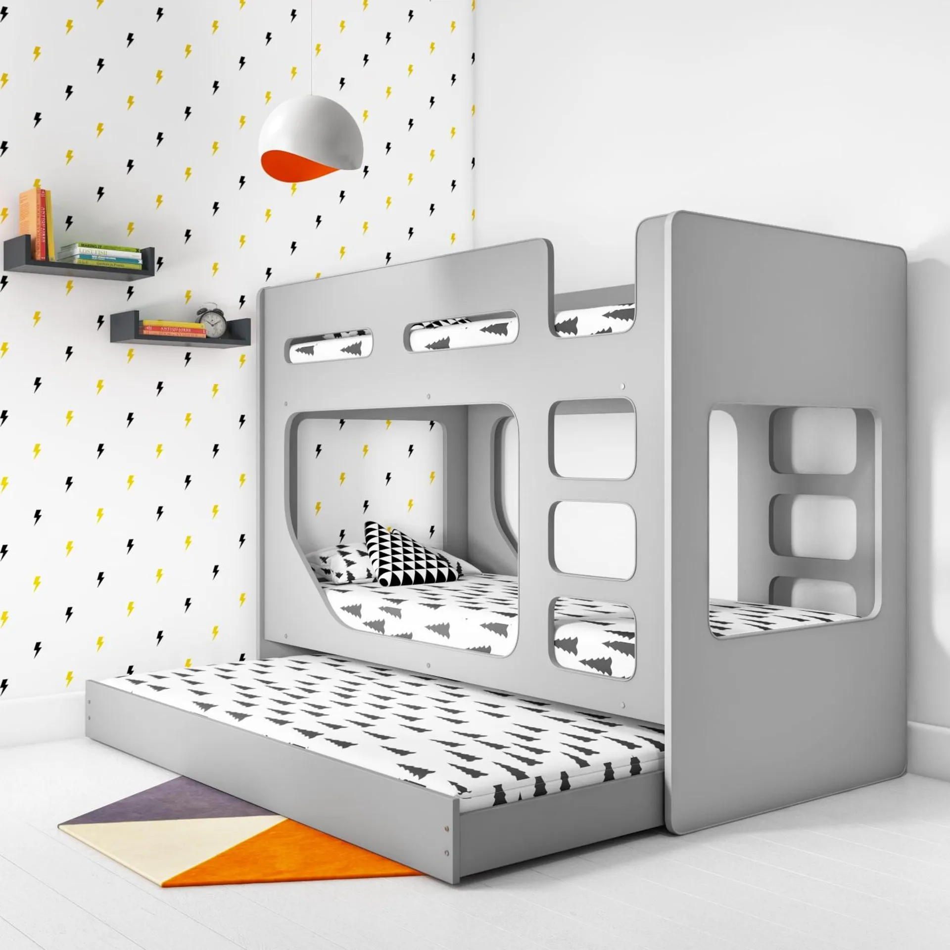 Grey Pod Bunk Bed with Trundle - Braxton