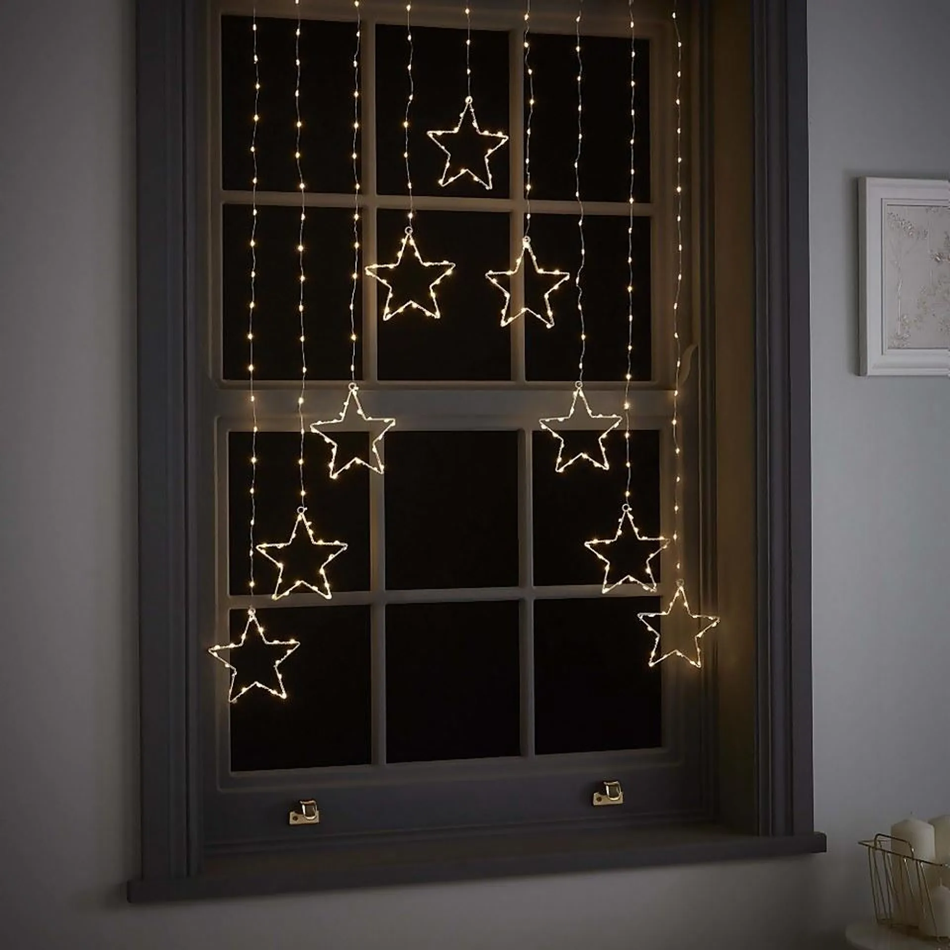 Star LED Pinwire Christmas Window Curtain Light - Warm White