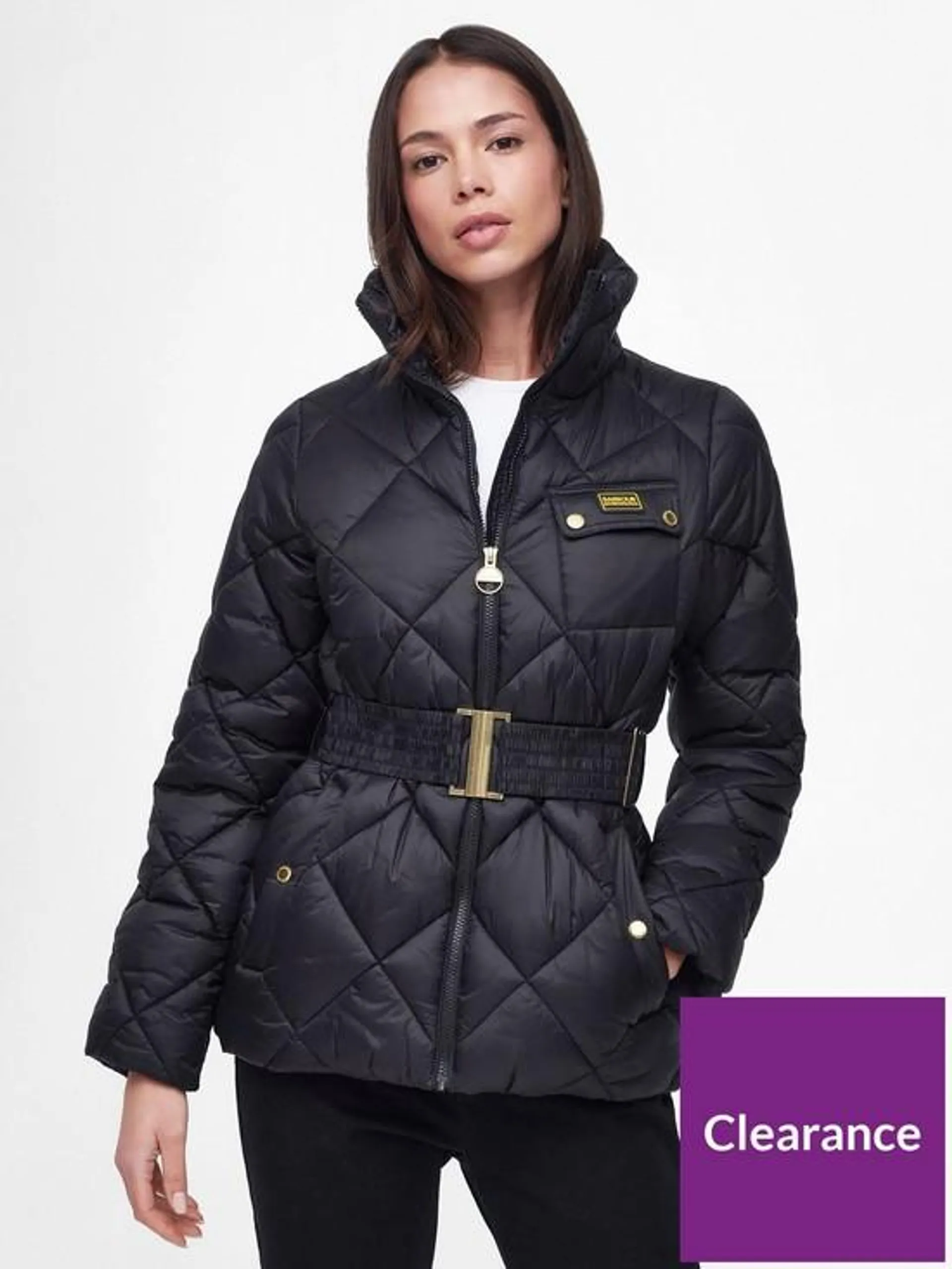 Aurora Diamond Quilted Belted Coat - Black