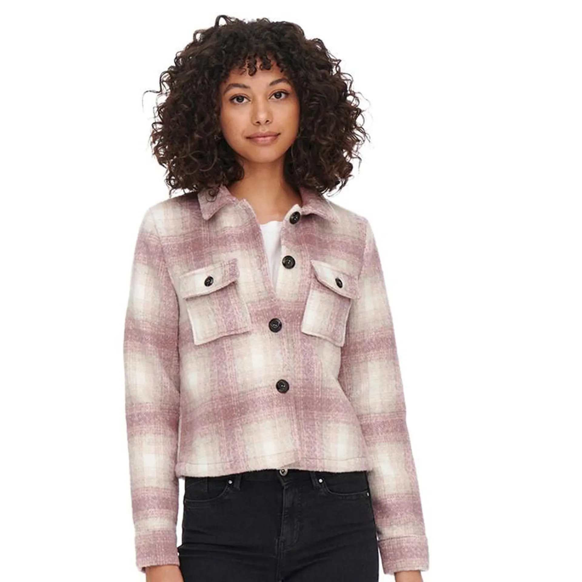 Only Womens Lou Short Check Jacket Pumice Stone/​Rose Brown Checks