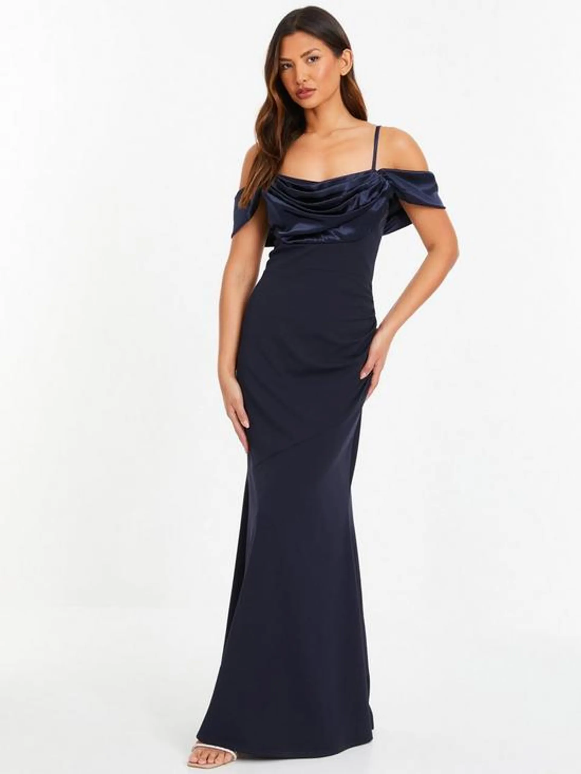 Navy Satin Drop Shoulder Maxi Dress