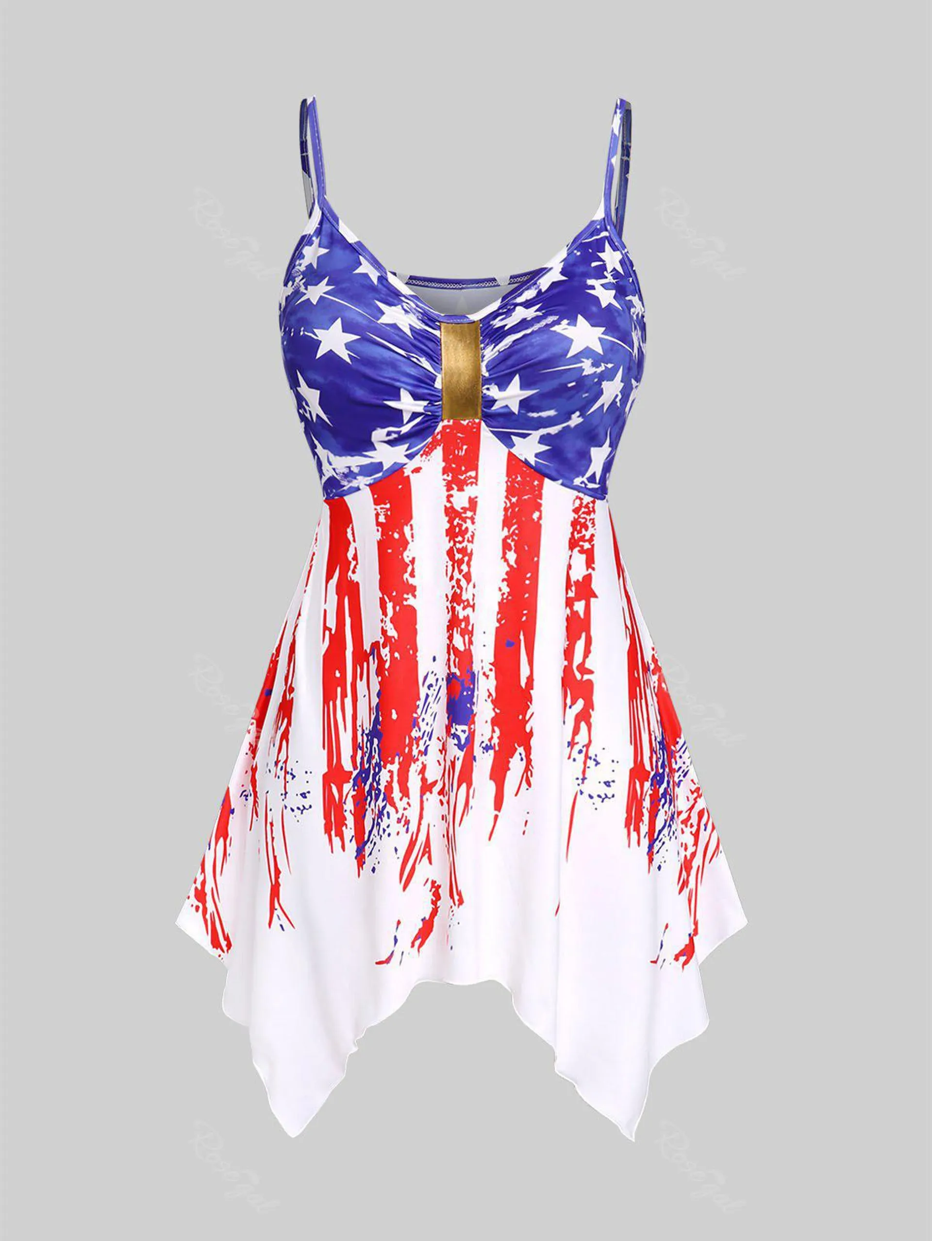 Plus Size Handkerchief Ruched Patriotic American Flag Cami Top - 4x | Us 26-28