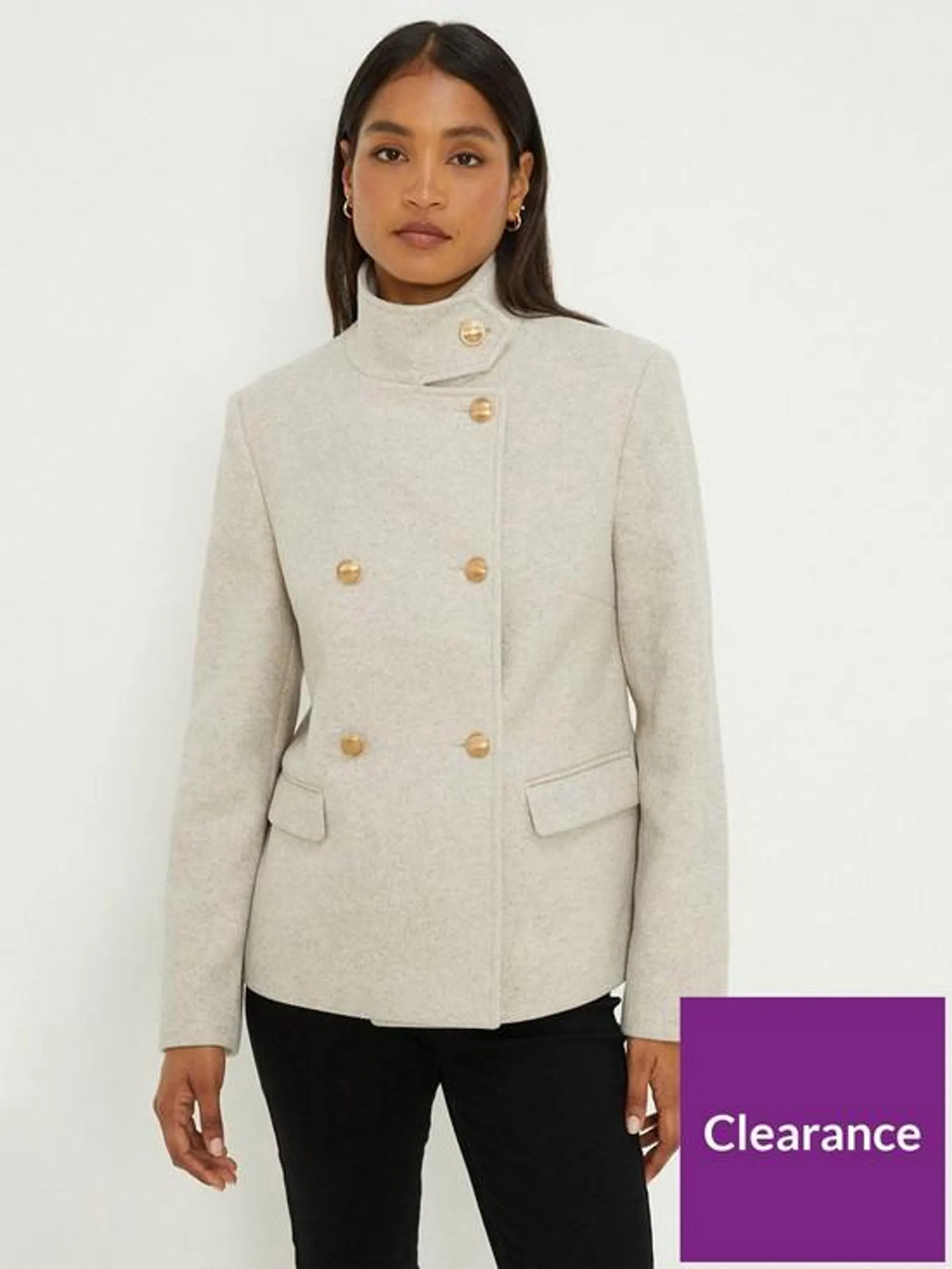 Short Funnel Neck Coat - Cream