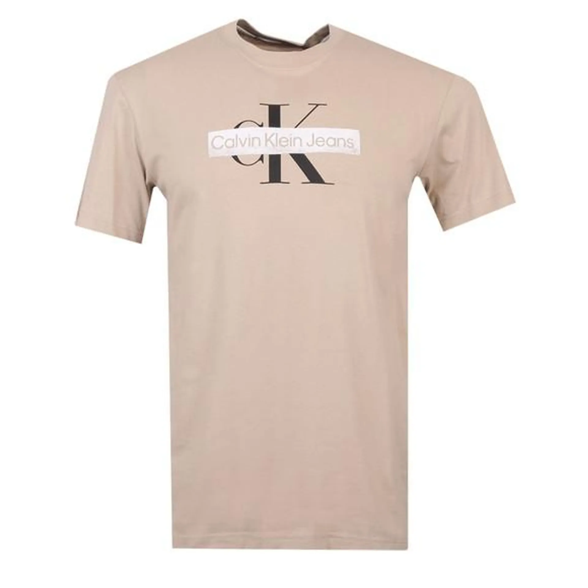 Mens Beige Monologo Stencil T-Shirt