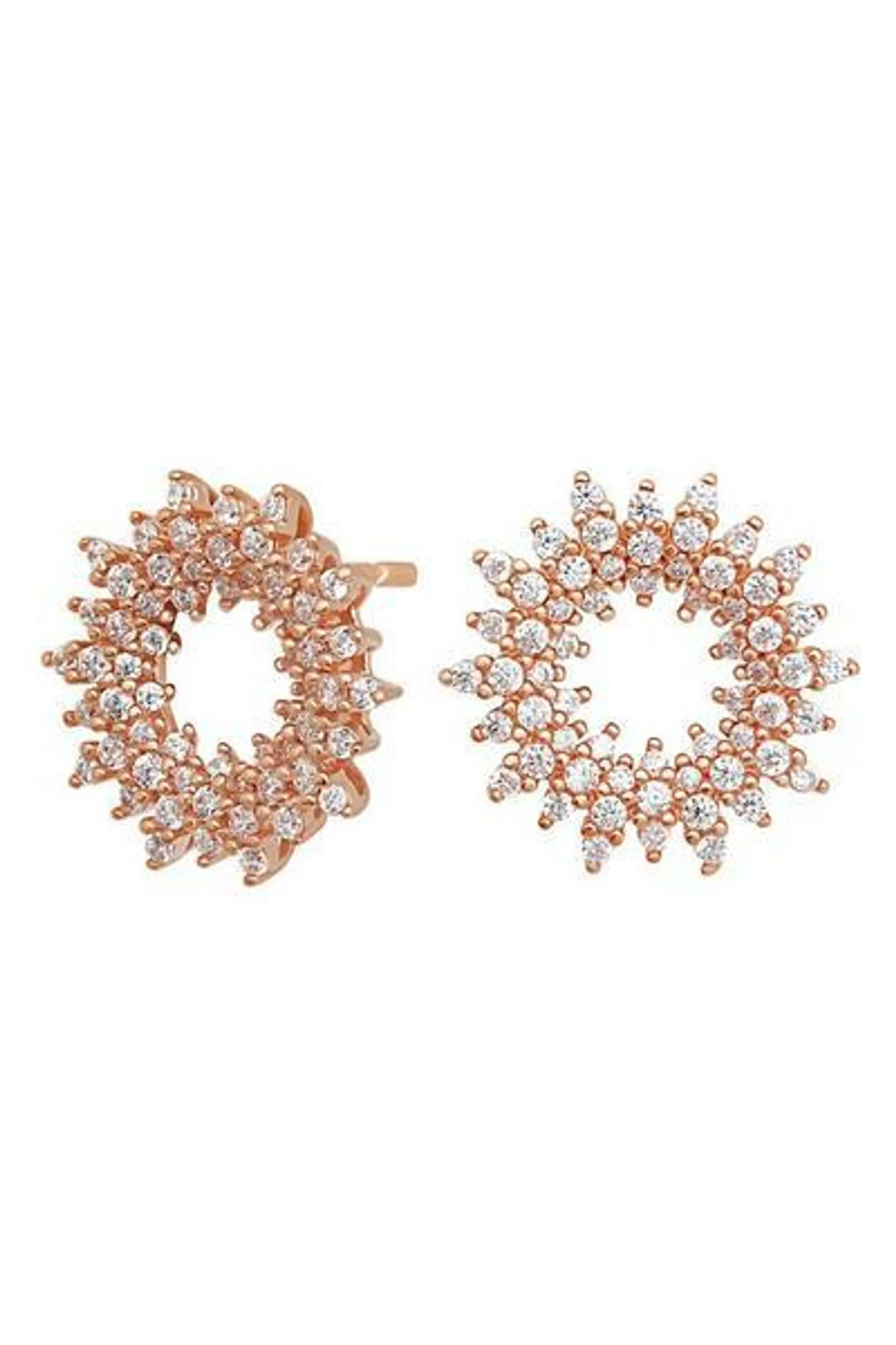 Sterling Silver 925 14ct Rose Gold With Cubic Zirconia Round Earrings