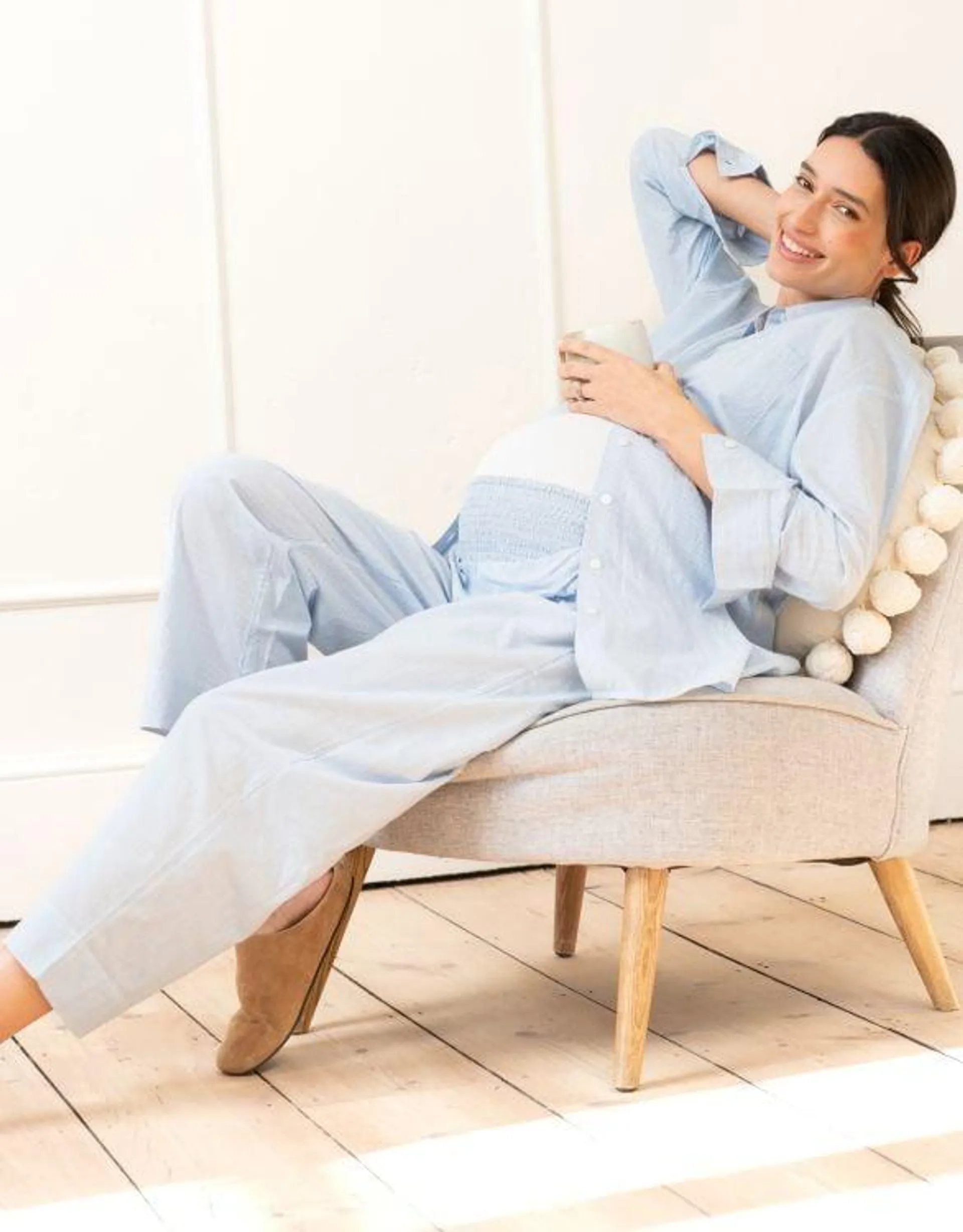 Fine Stripe Full-Length Cotton Pyjama Maternity-To-Nursing Set