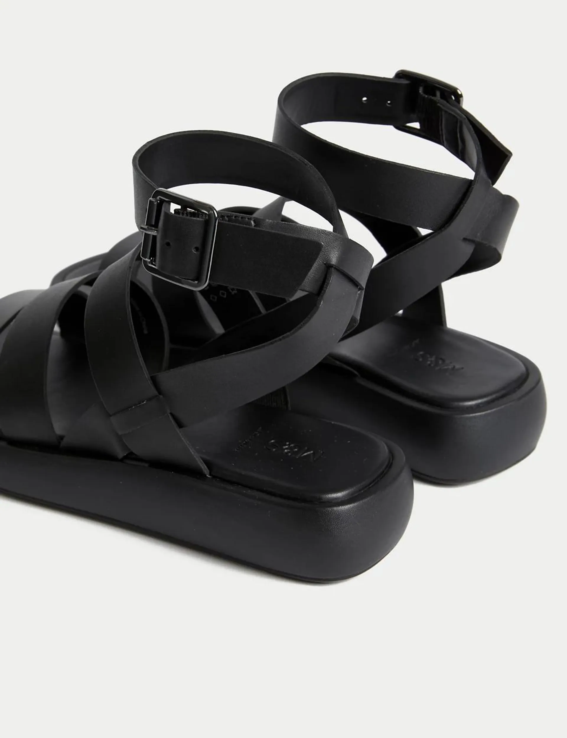 Leather Ankle Strap Flatform Sandals