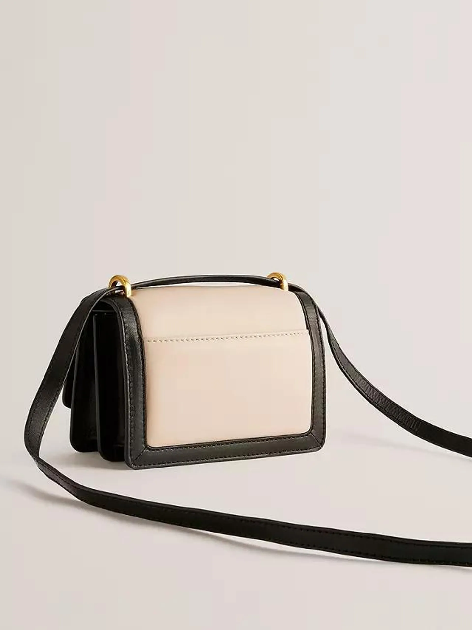 Clevlen Padlock Detail Mini Cross Body Bag, Black/Beige