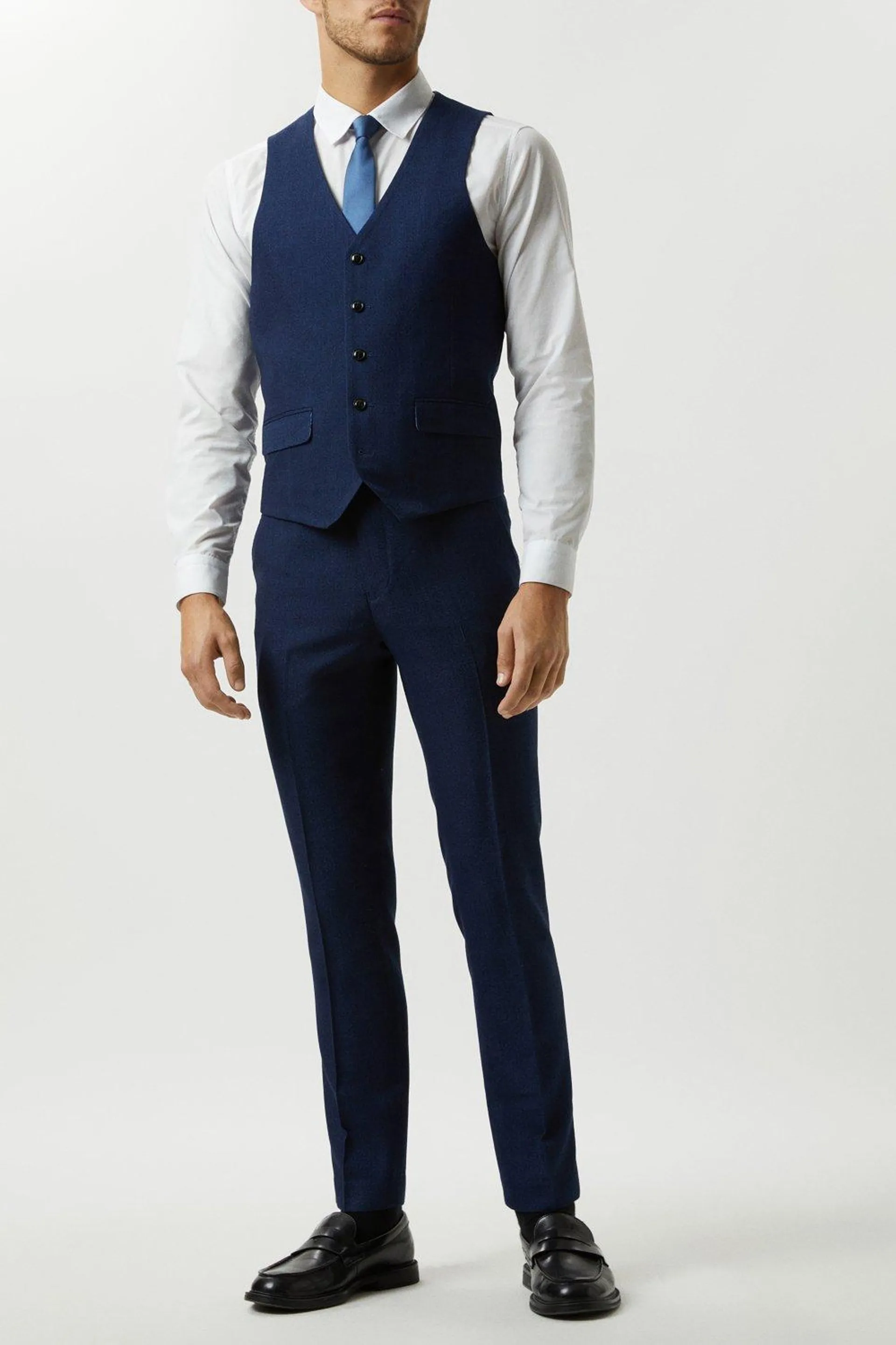 Slim Fit Blue Semi Plain Suit Waistcoat