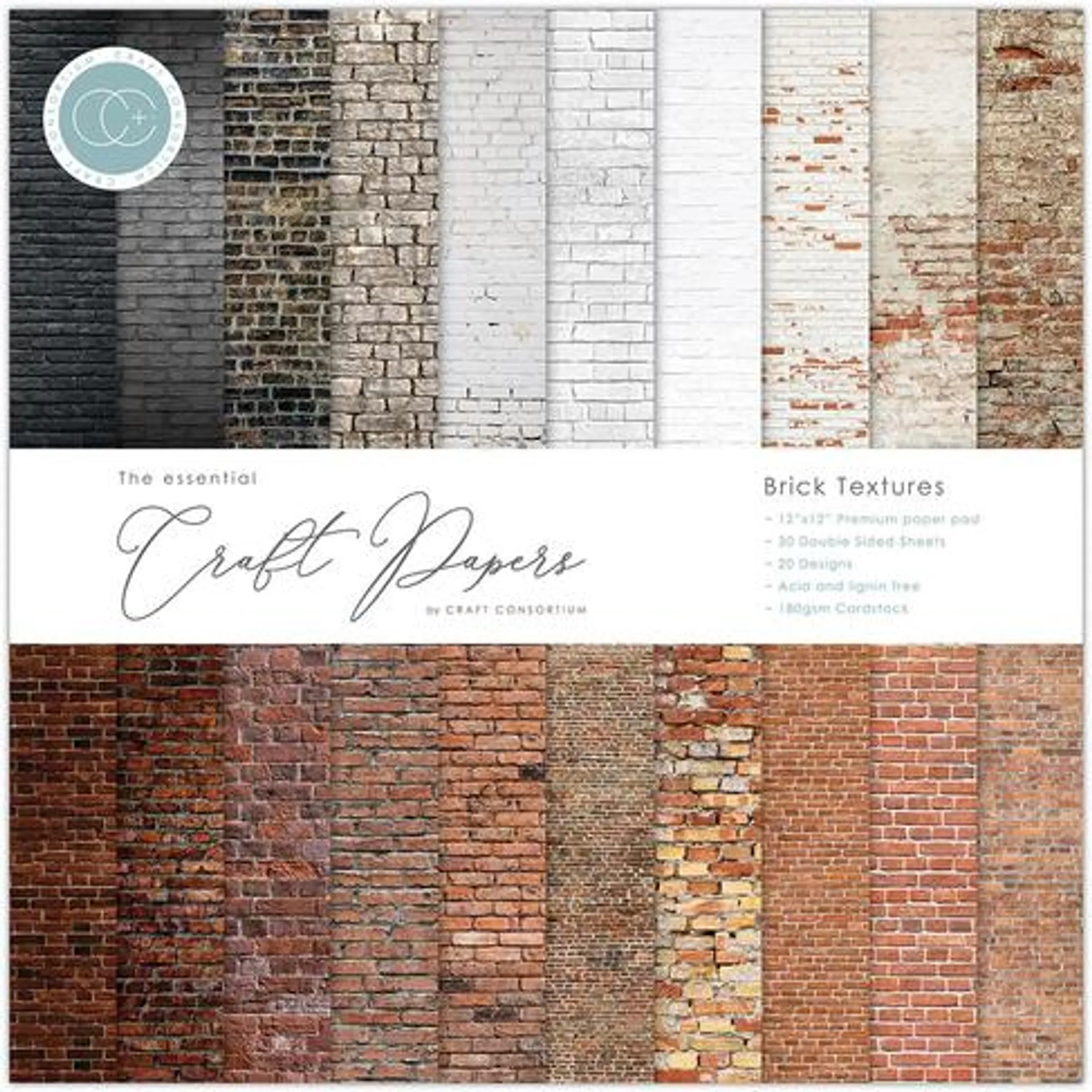 Craft Consortium The Essentials 12x12 Inch Paper Pad Brick Textures