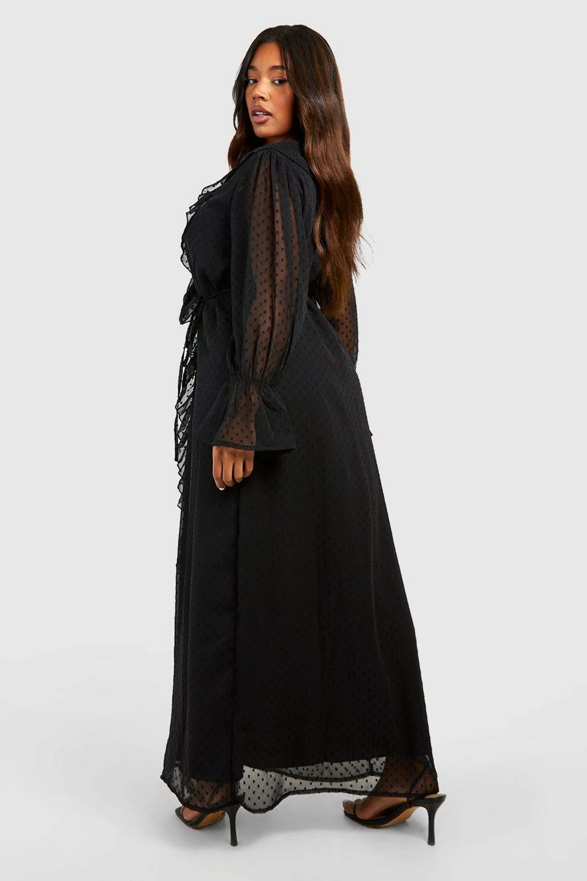 Plus Dobby Flare Sleeve Maxi Dress