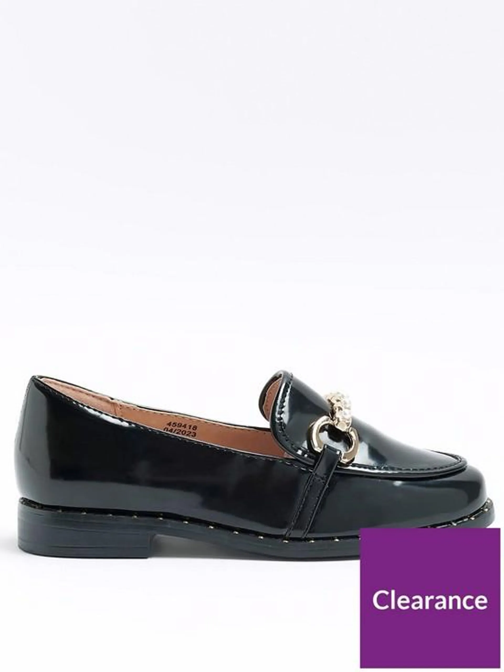 Girls Patent Pearl Loafer - Black