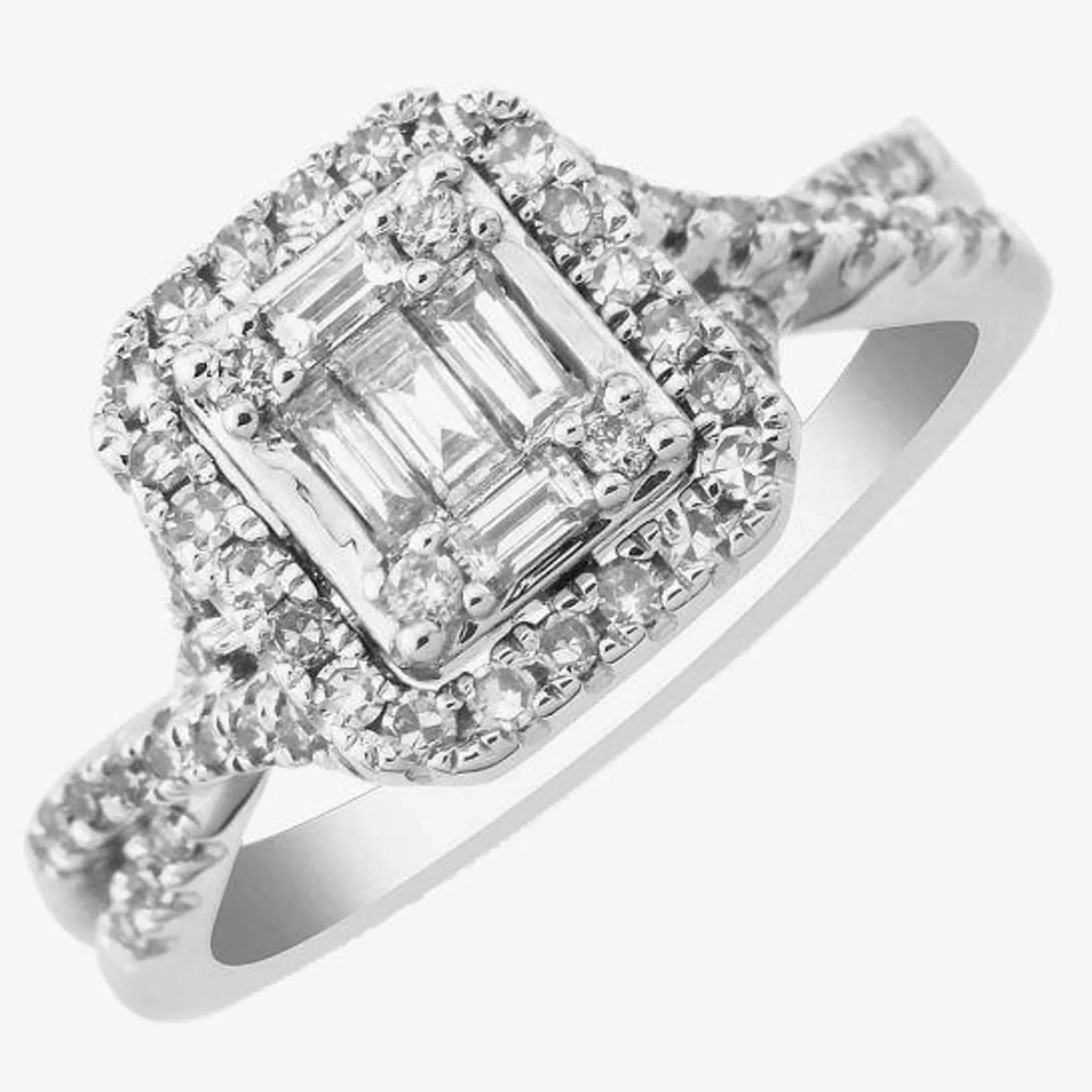 9ct White Gold Baguette and Brilliant Diamond Square Cluster Ring