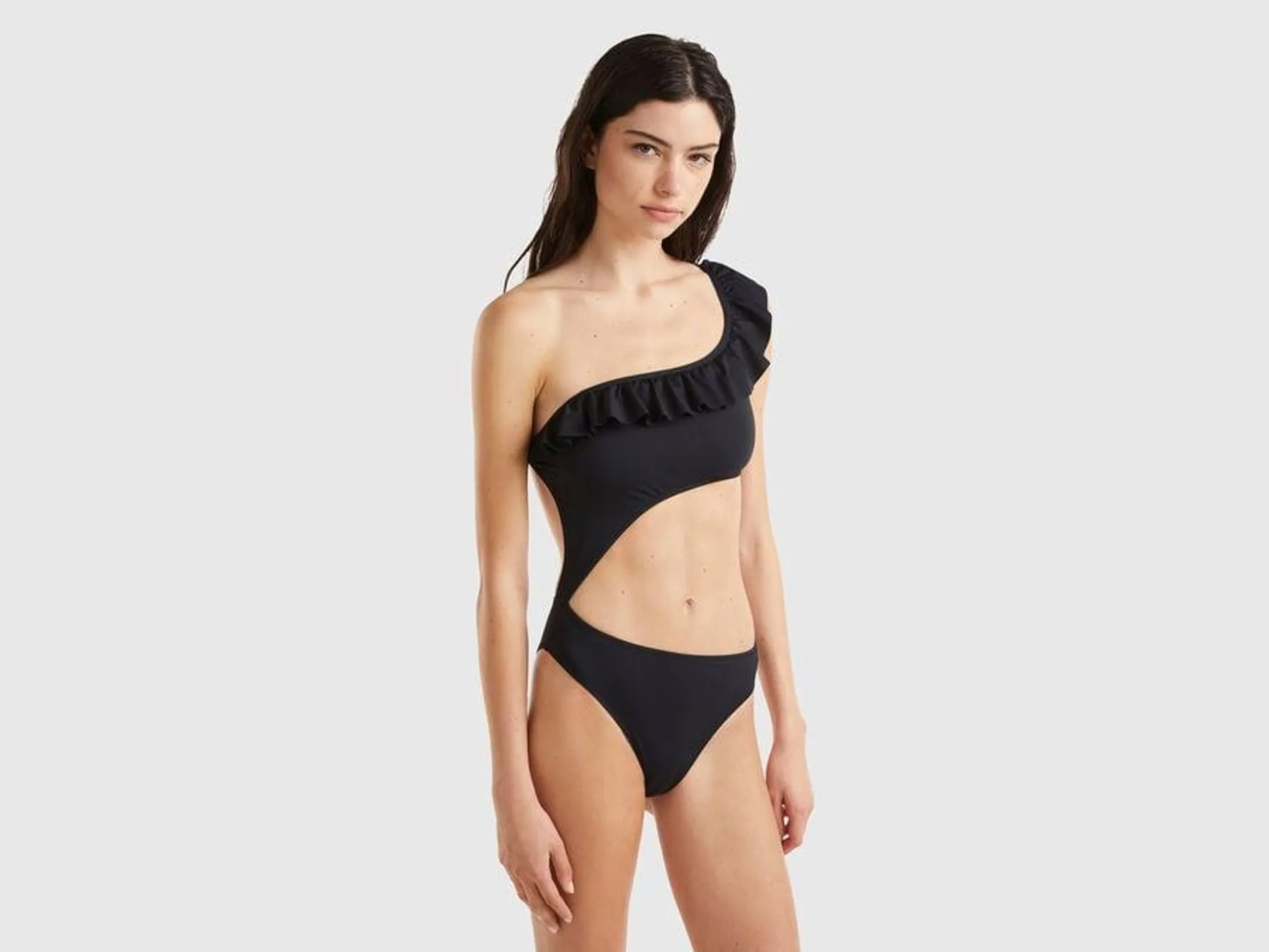 One-piece one-shoulder swimsuit in ECONYL®