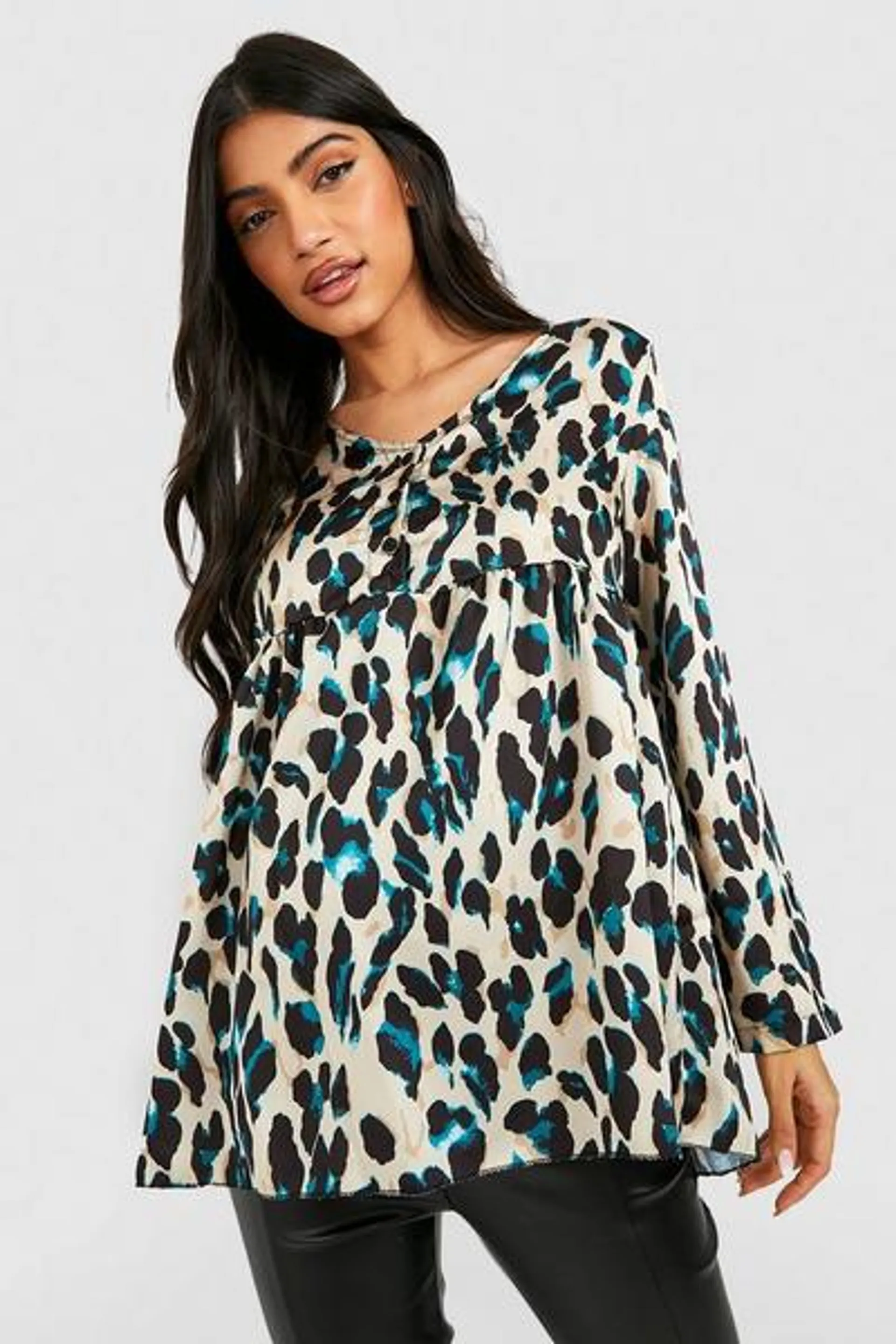 Maternity Leopard Button Smock Top